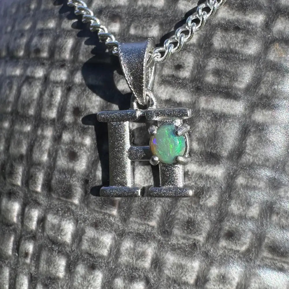 'Harmony's Glow' ~ Handcrafted 0.2ct Solid Lightning Ridge Opal 925 Sterling Silver 'H' Pendant Necklace