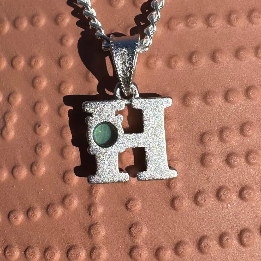 'Harmony's Glow' ~ Handcrafted 0.2ct Solid Lightning Ridge Opal 925 Sterling Silver 'H' Pendant Necklace