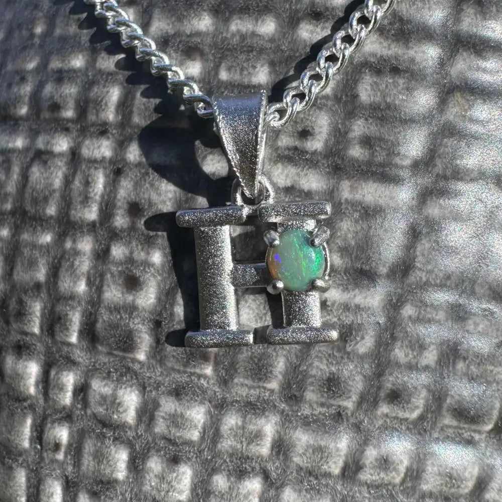 'Harmony's Glow' ~ Handcrafted 0.2ct Solid Lightning Ridge Opal 925 Sterling Silver 'H' Pendant Necklace