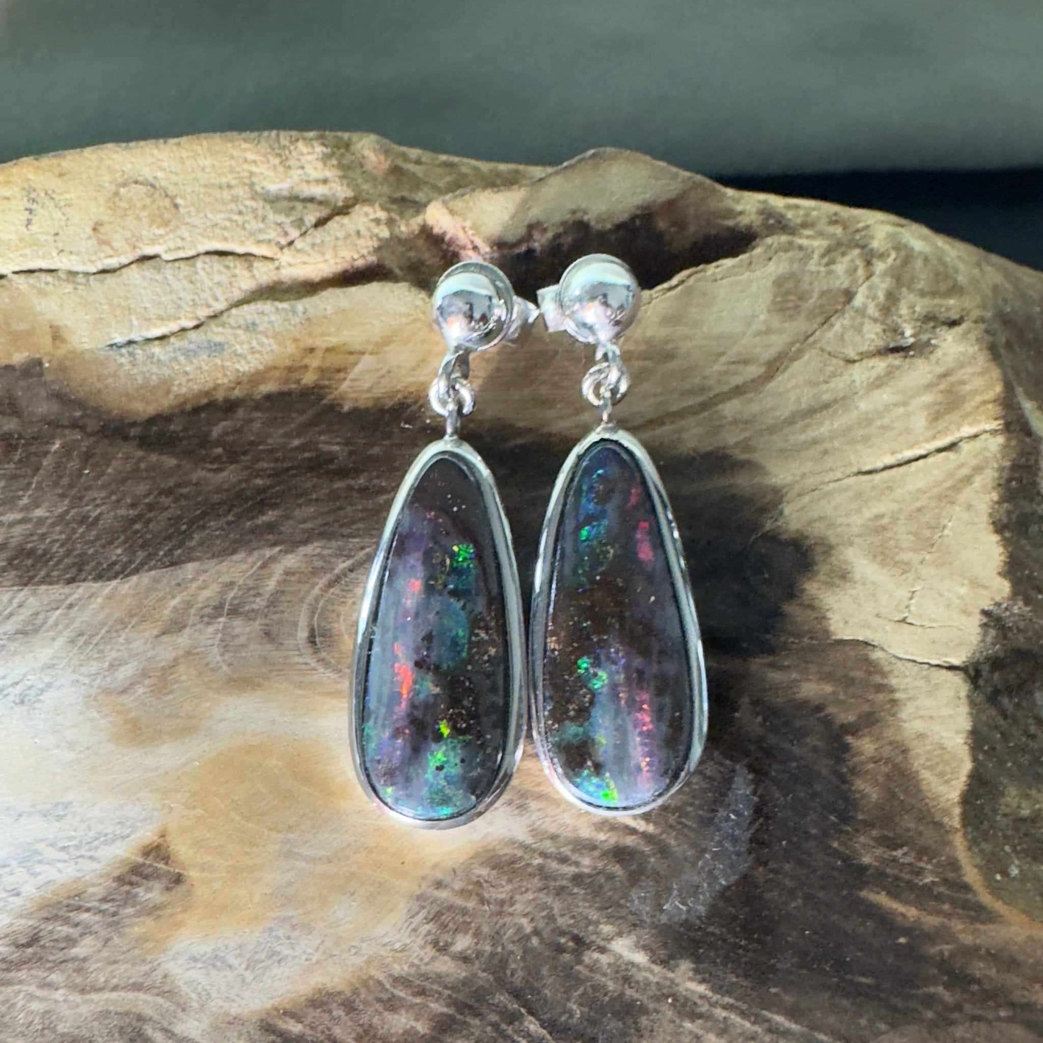 Ironstone Tides ~ Handcrafted 9.8ct Solid Queensland Boulder Opal 925 Silver Earrings