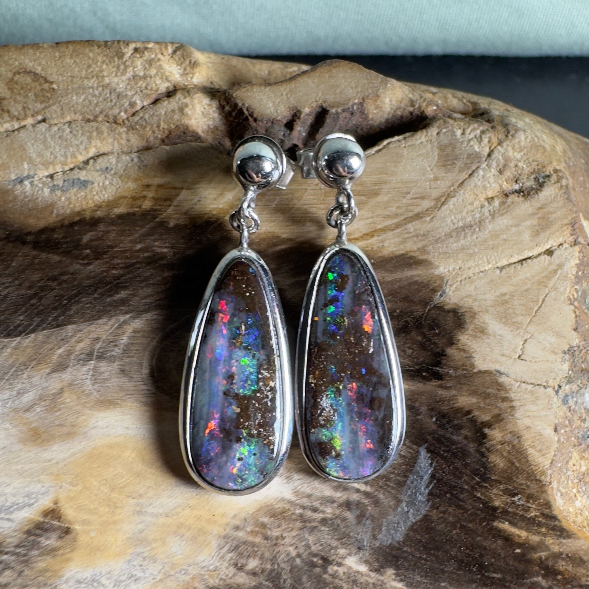 Ironstone Tides ~ Handcrafted 9.8ct Solid Queensland Boulder Opal 925 Silver Earrings