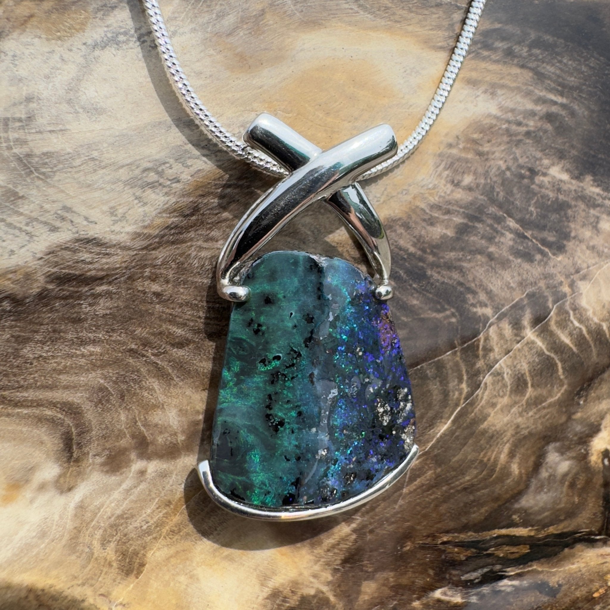 Isa Range Skyline ~ Queensland Boulder Opal 925 Sterling Silver Pendant Necklace