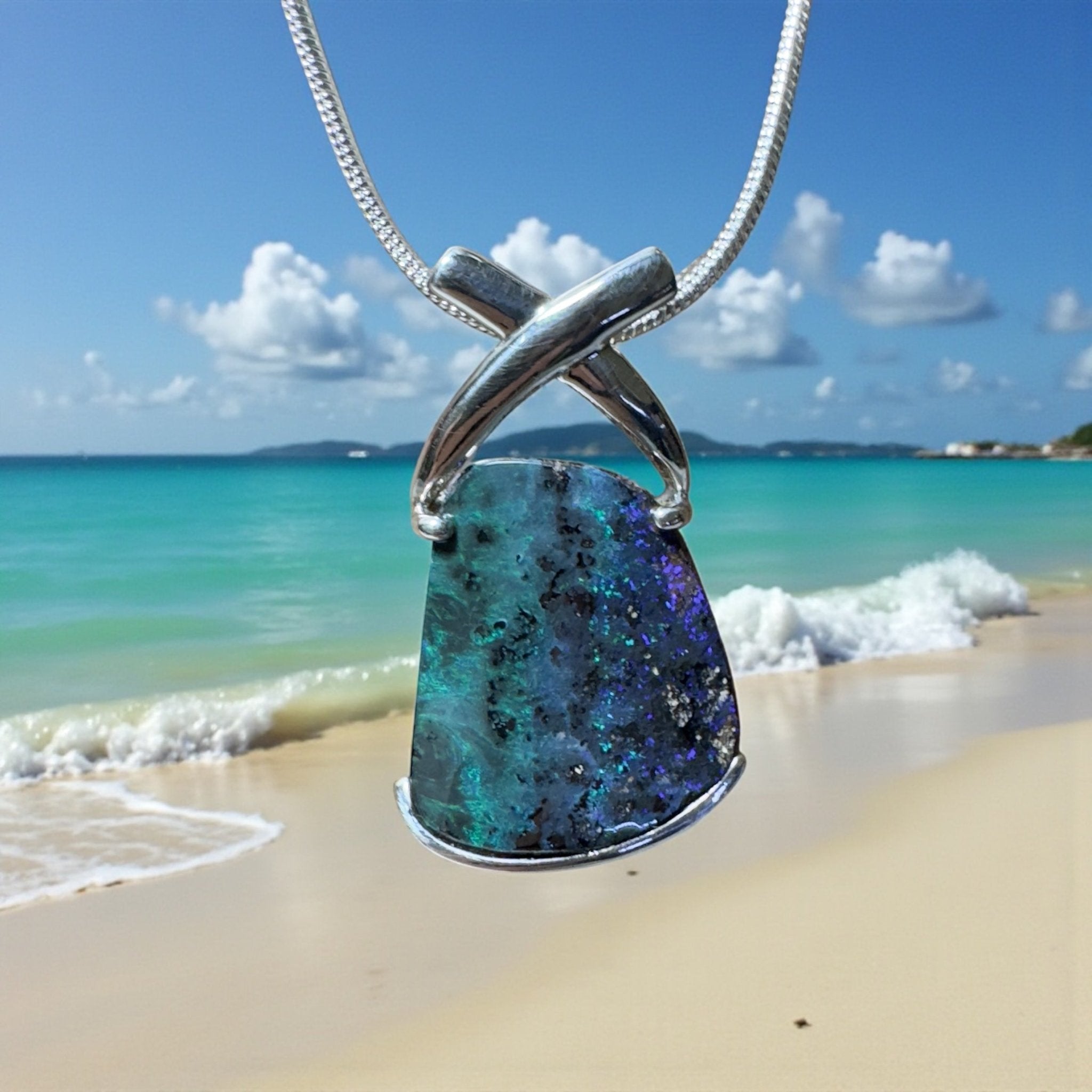 Isa Range Skyline ~ Queensland Boulder Opal 925 Sterling Silver Pendant Necklace
