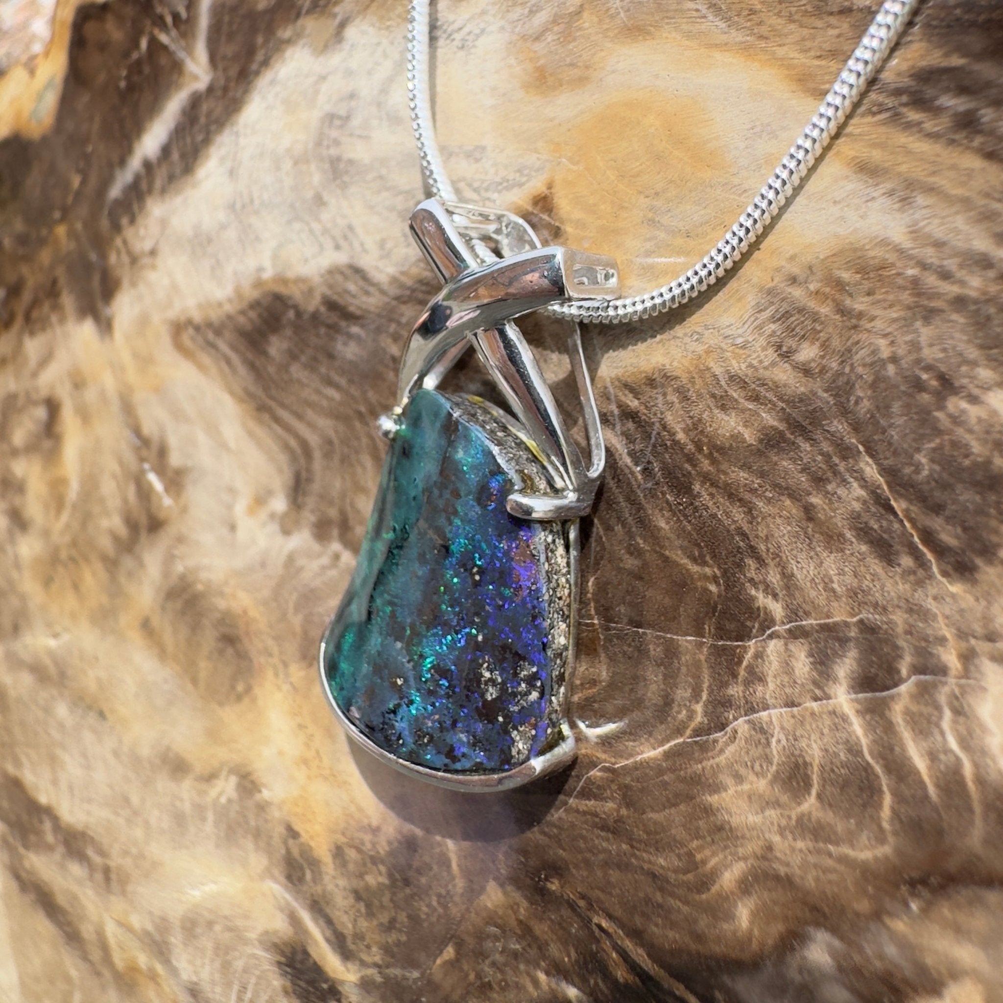 Isa Range Skyline ~ Queensland Boulder Opal 925 Sterling Silver Pendant Necklace