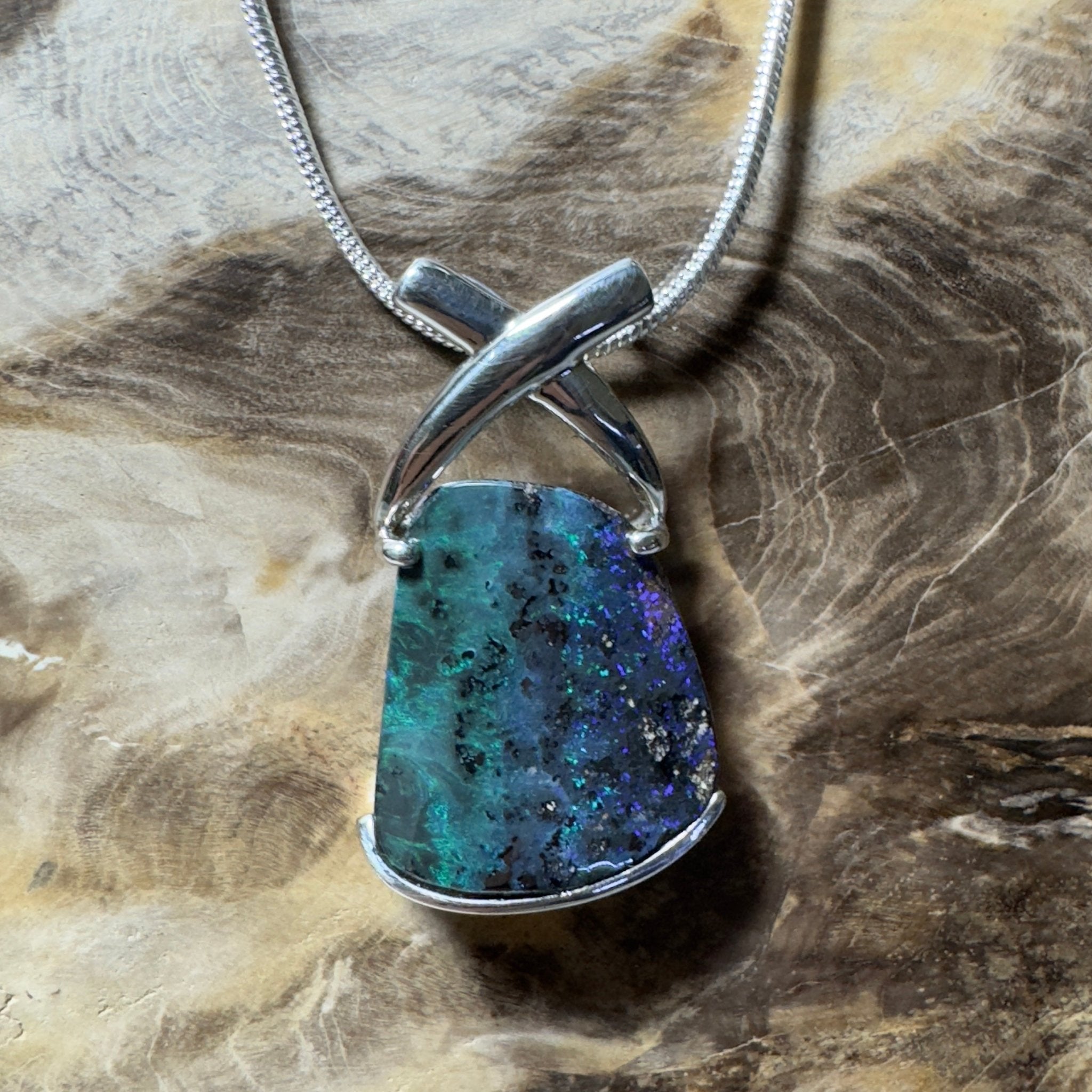 Isa Range Skyline ~ Queensland Boulder Opal 925 Sterling Silver Pendant Necklace