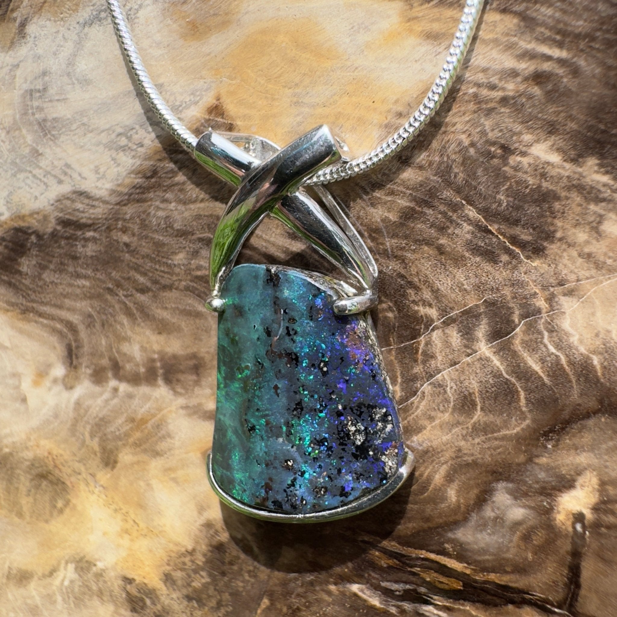 Isa Range Skyline ~ Queensland Boulder Opal 925 Sterling Silver Pendant Necklace