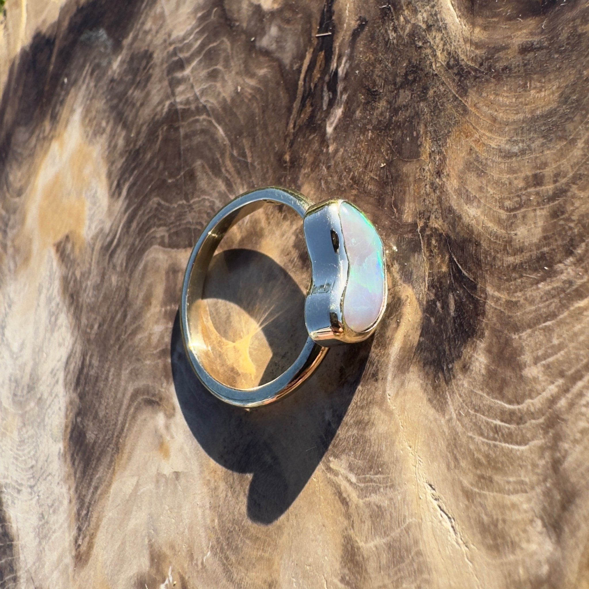 Island Bluefire ~ 1.5ct Solid Lightning Ridge Semi Black Opal 9ct Solid Yellow Gold Ring