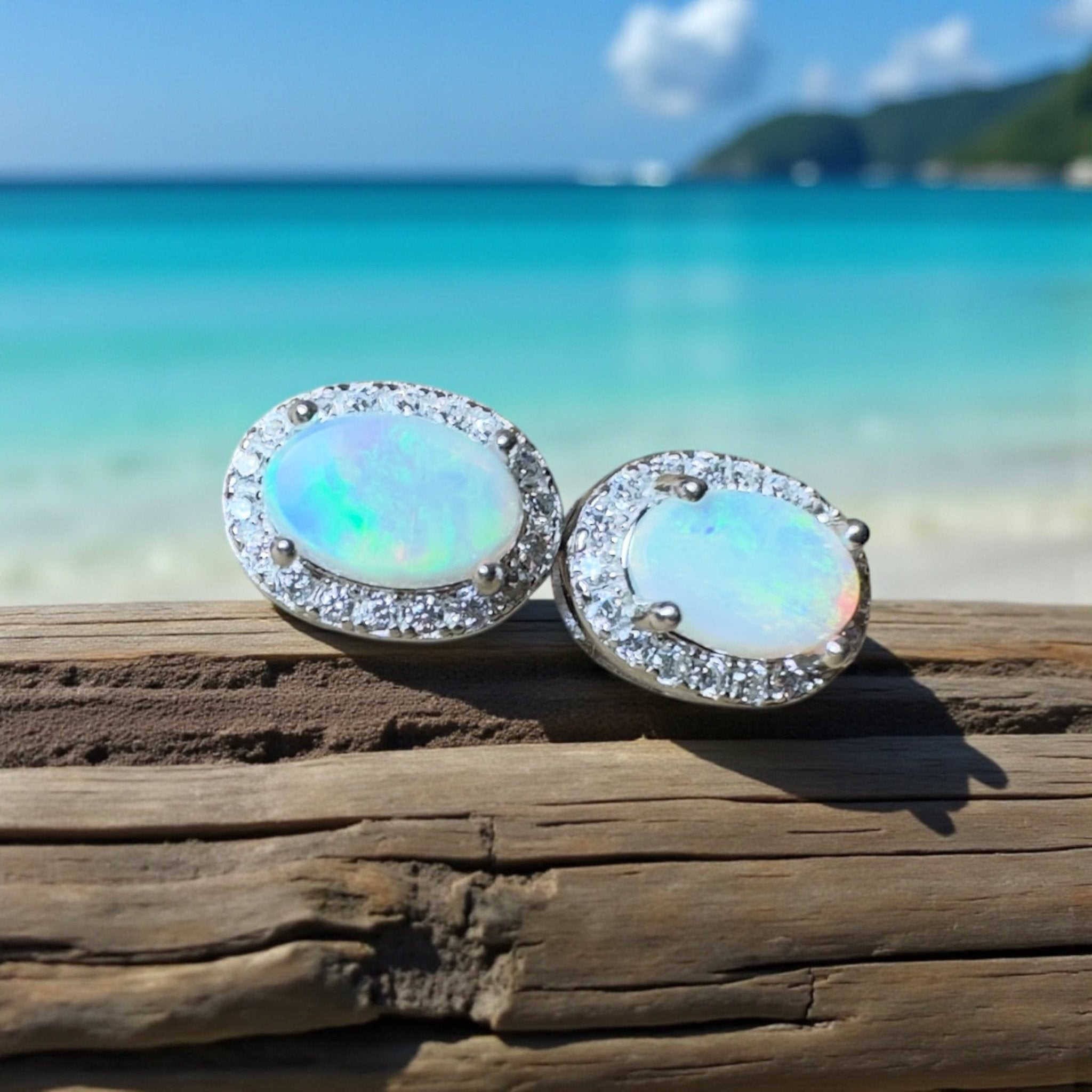 Island Blues ~ 1.2ct Solid Lightning Ridge Opal Earrings