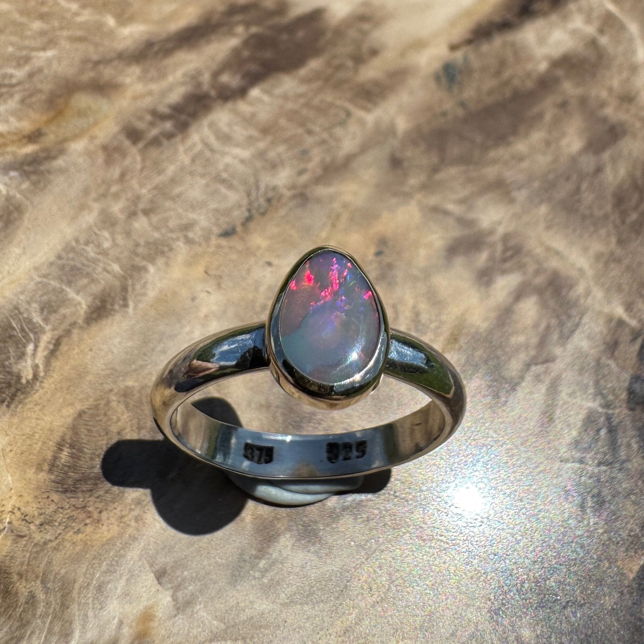 Jervis Bay Sunset - 0.6ct Solid Lightning Ridge Semi Black Opal Two - Tone 9ct Gold & 925 Sterling Silver Ring
