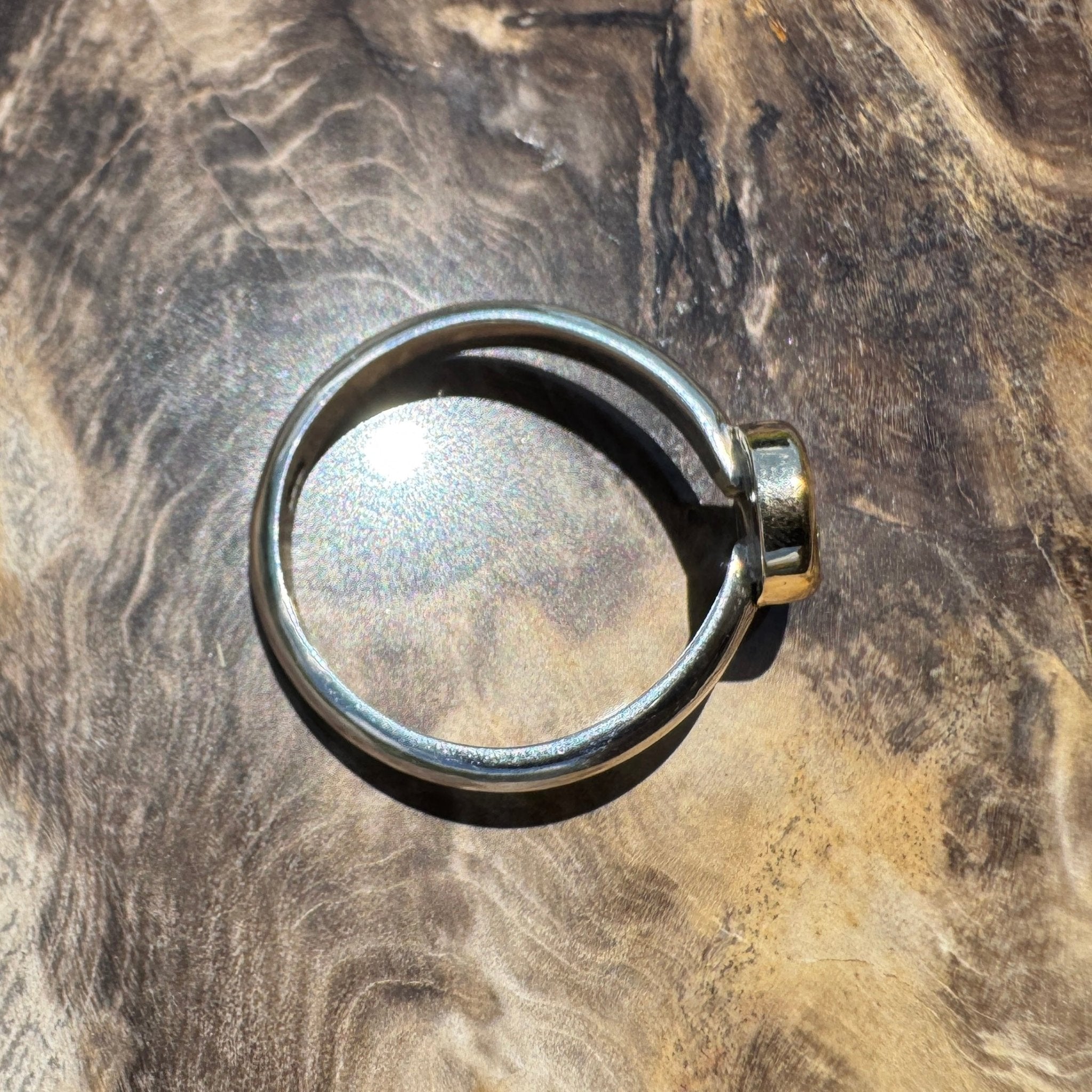 Jervis Bay Sunset - 0.6ct Solid Lightning Ridge Semi Black Opal Two - Tone 9ct Gold & 925 Sterling Silver Ring