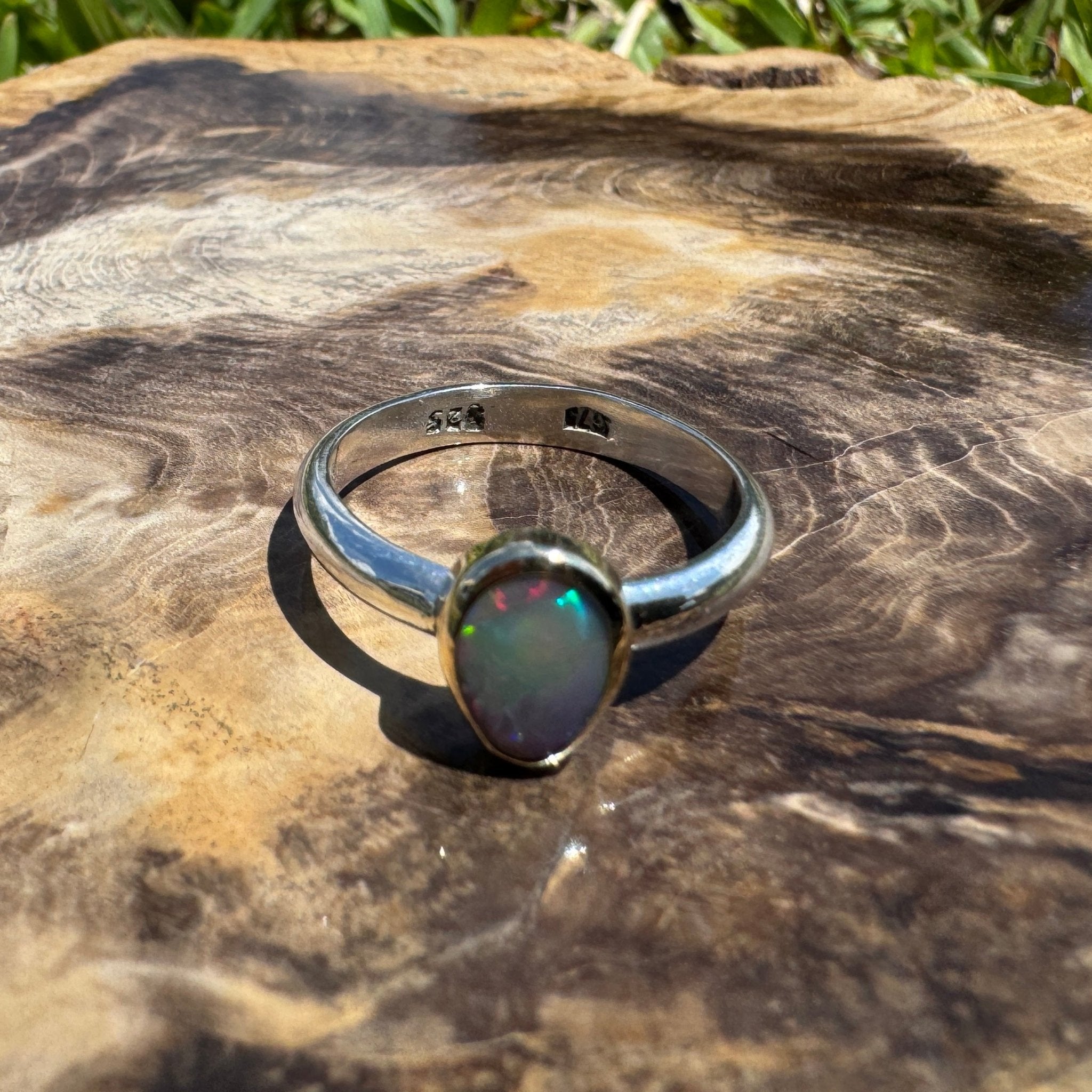 Jervis Bay Sunset - 0.6ct Solid Lightning Ridge Semi Black Opal Two - Tone 9ct Gold & 925 Sterling Silver Ring