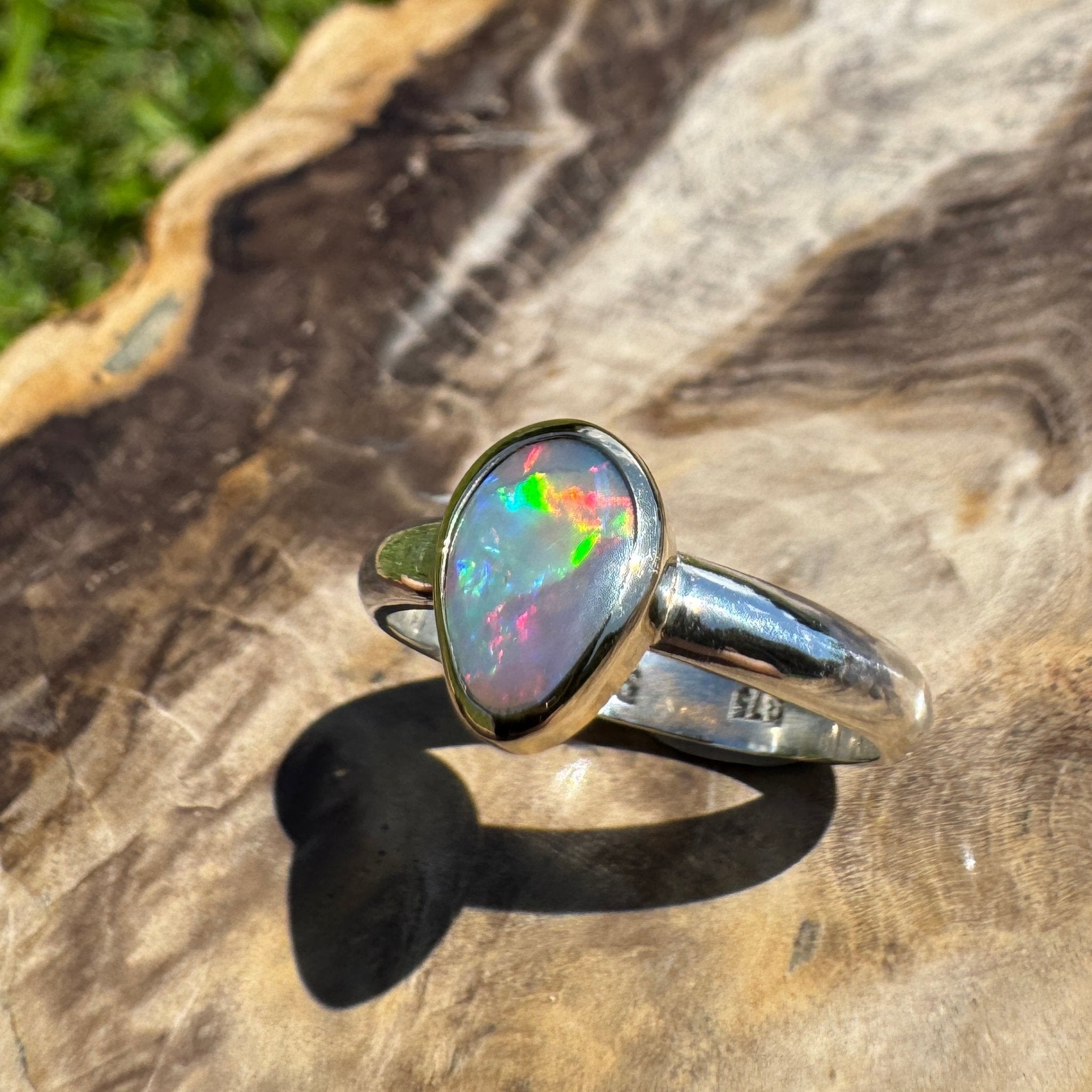 Jervis Bay Sunset - 0.6ct Solid Lightning Ridge Semi Black Opal Two - Tone 9ct Gold & 925 Sterling Silver Ring