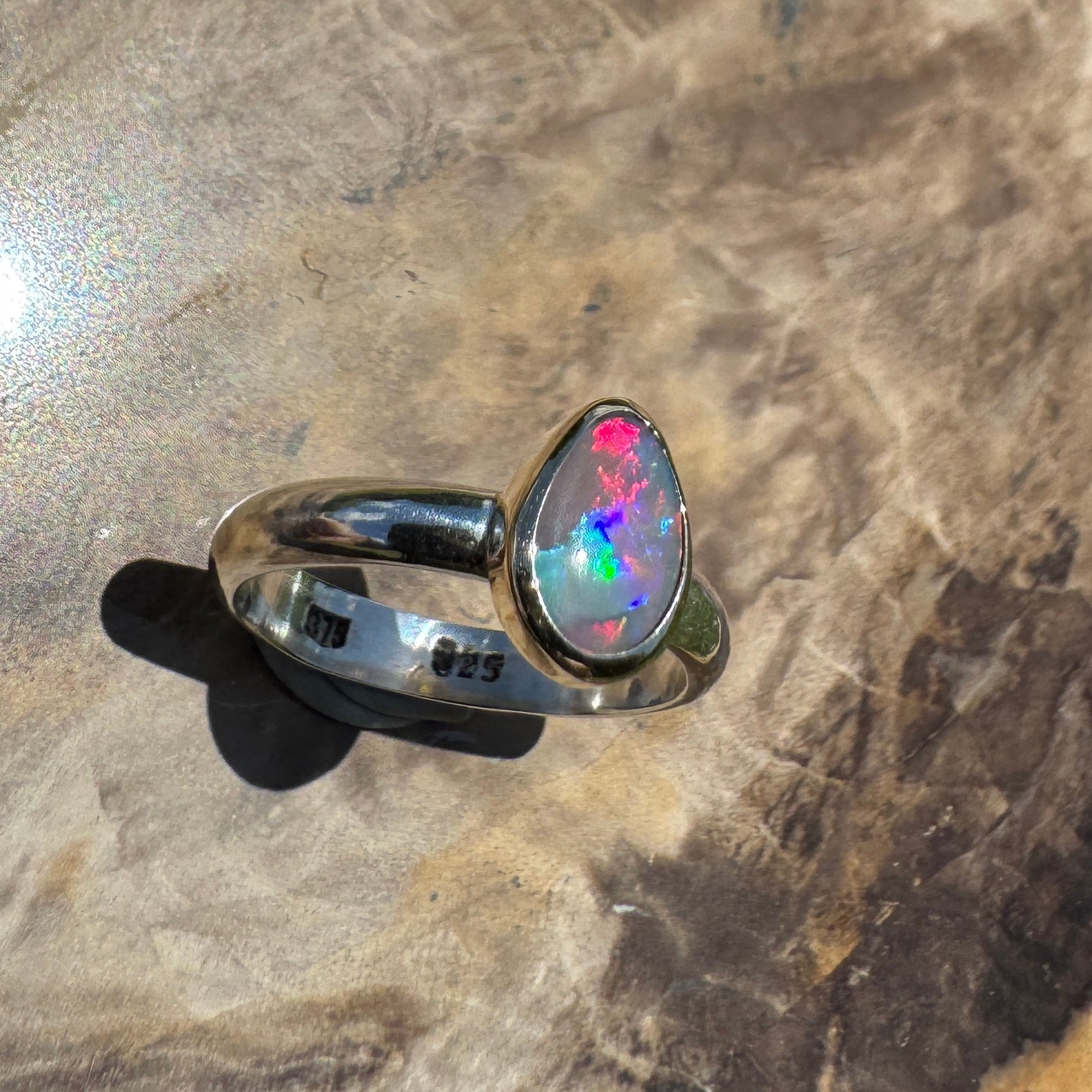 Jervis Bay Sunset - 0.6ct Solid Lightning Ridge Semi Black Opal Two - Tone 9ct Gold & 925 Sterling Silver Ring
