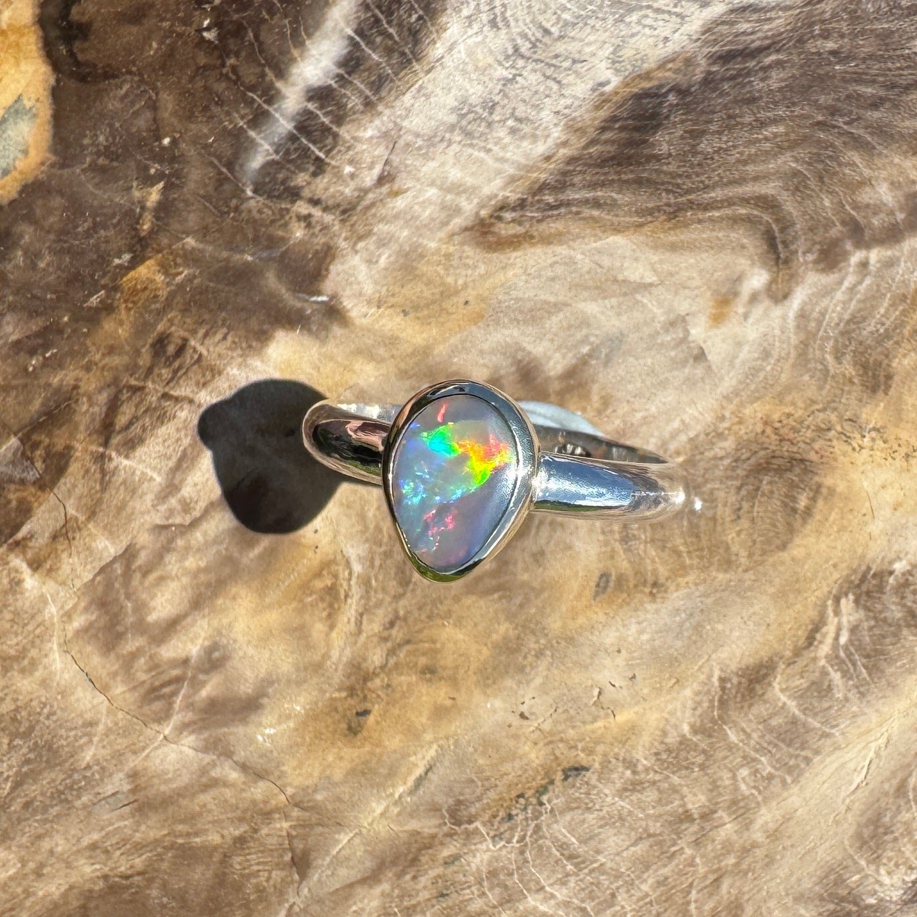 Jervis Bay Sunset - 0.6ct Solid Lightning Ridge Semi Black Opal Two - Tone 9ct Gold & 925 Sterling Silver Ring