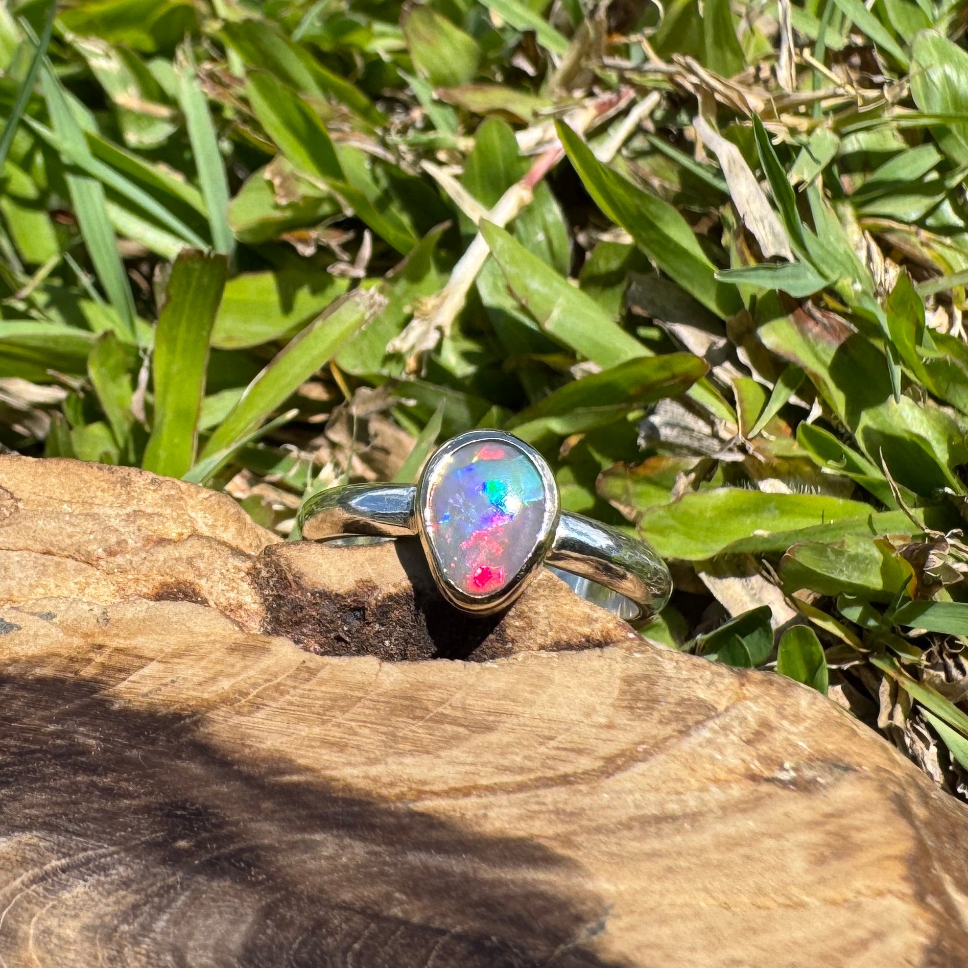 Jervis Bay Sunset - 0.6ct Solid Lightning Ridge Semi Black Opal Two - Tone 9ct Gold & 925 Sterling Silver Ring