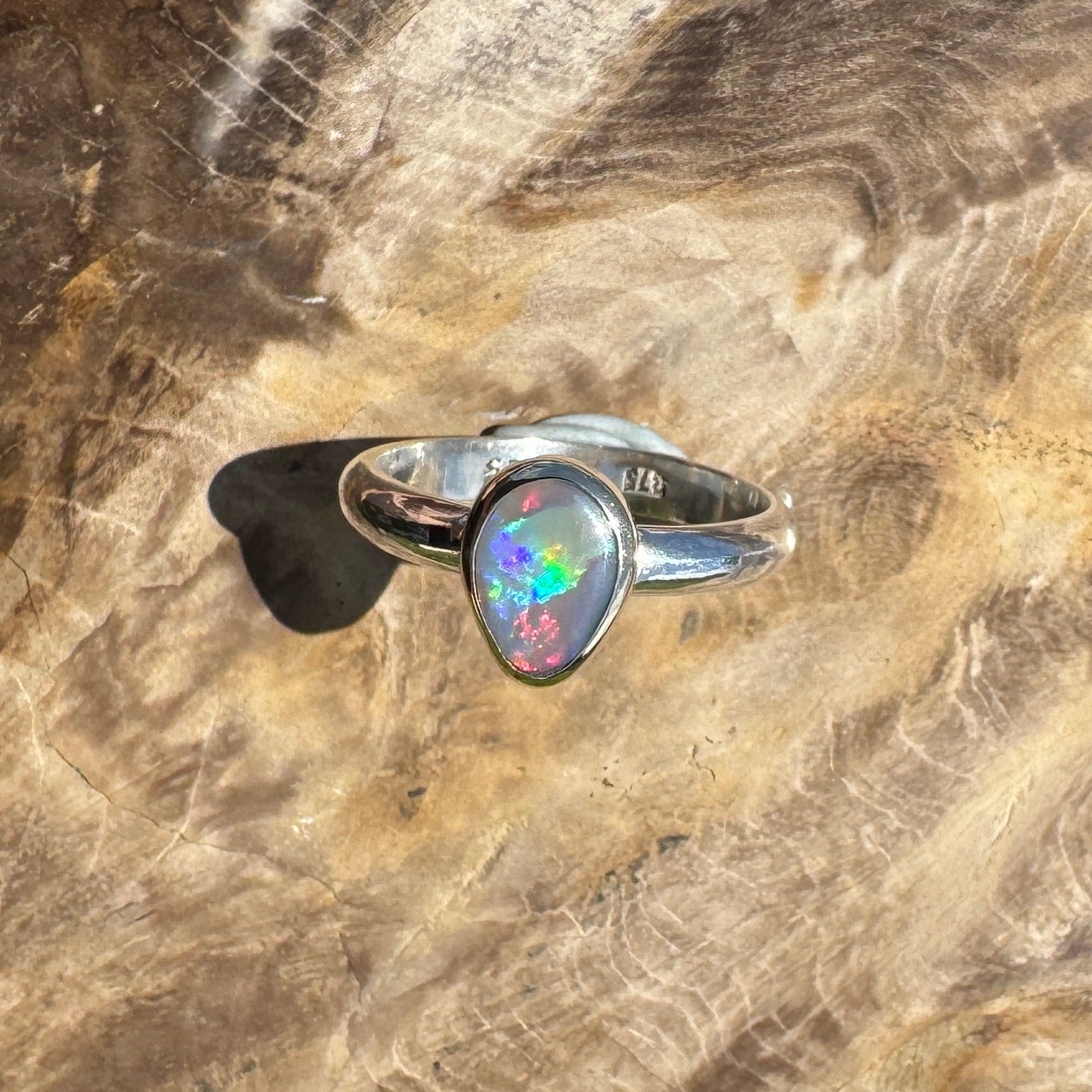 Jervis Bay Sunset - 0.6ct Solid Lightning Ridge Semi Black Opal Two - Tone 9ct Gold & 925 Sterling Silver Ring