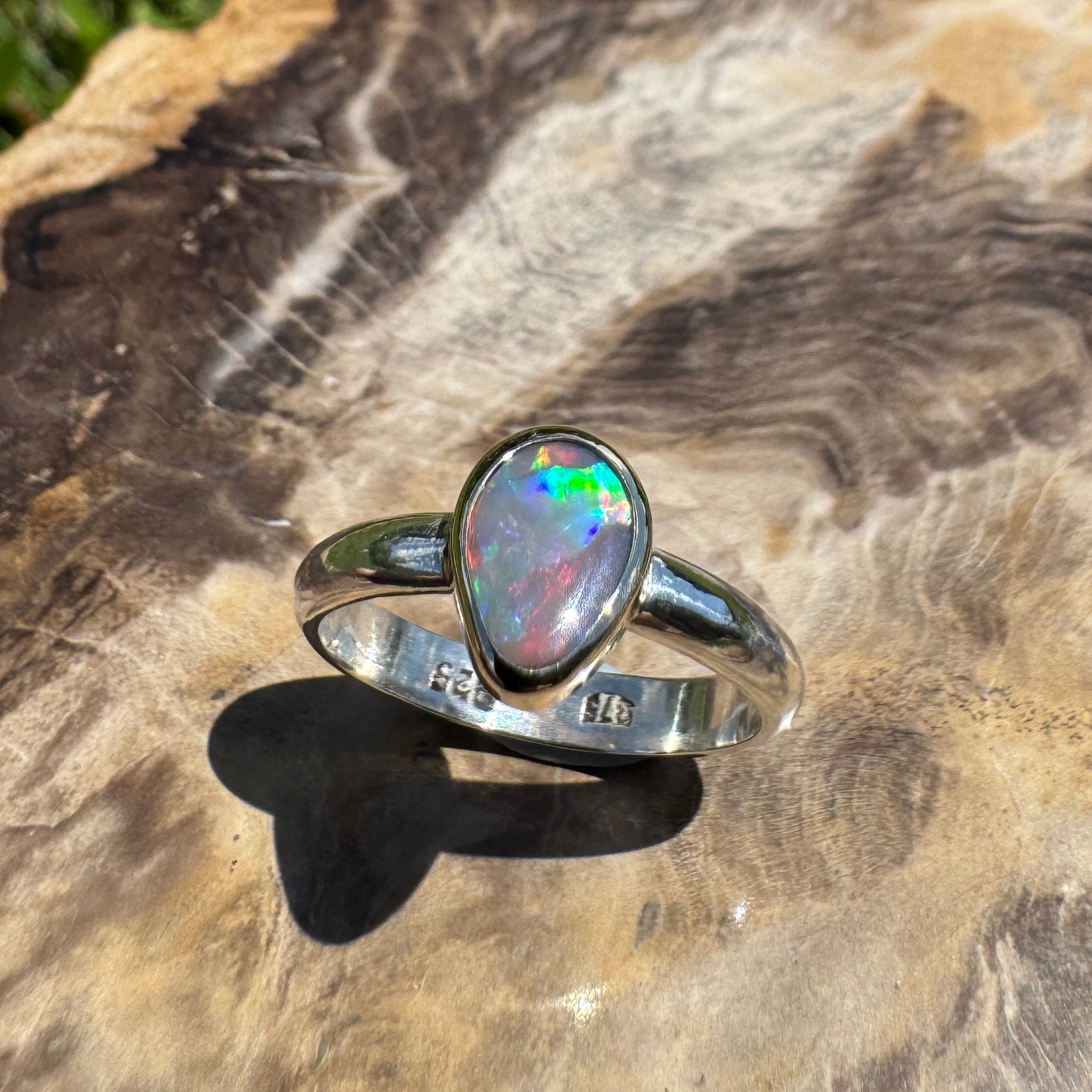 Jervis Bay Sunset - 0.6ct Solid Lightning Ridge Semi Black Opal Two - Tone 9ct Gold & 925 Sterling Silver Ring