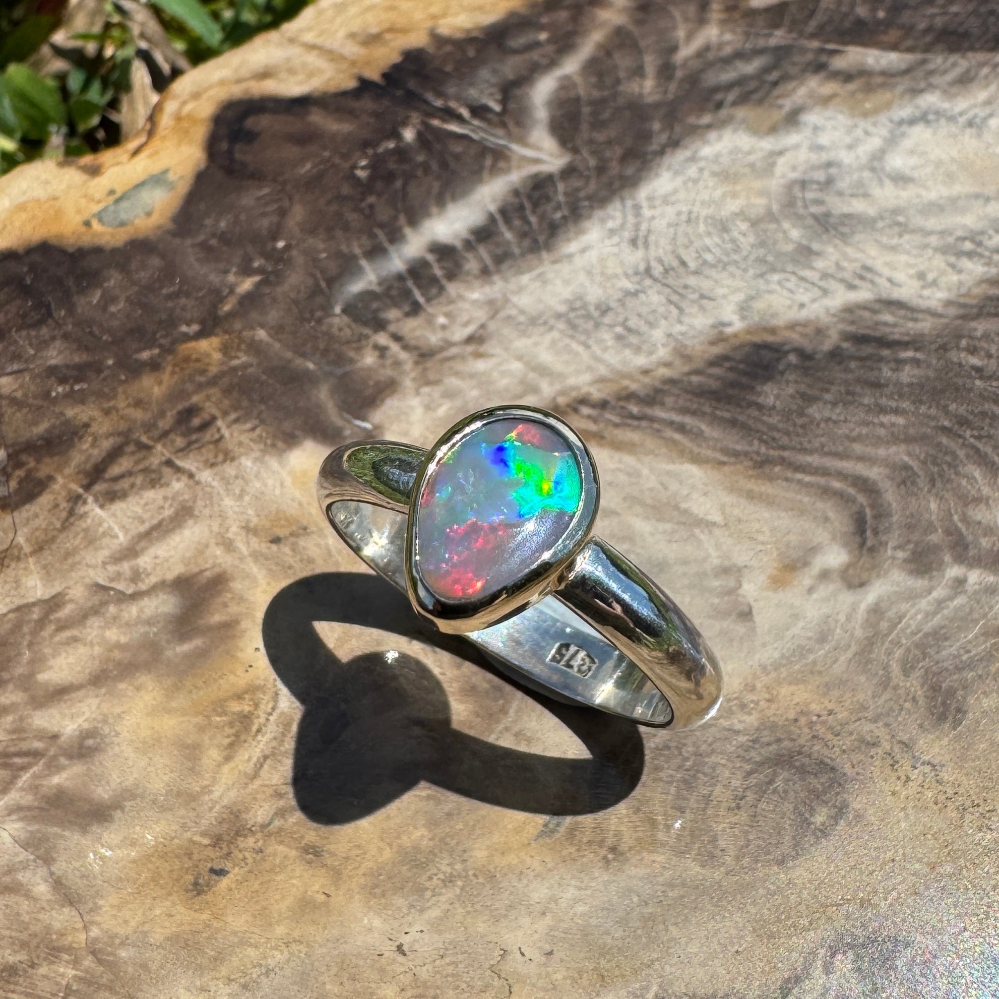 Jervis Bay Sunset - 0.6ct Solid Lightning Ridge Semi Black Opal Two - Tone 9ct Gold & 925 Sterling Silver Ring