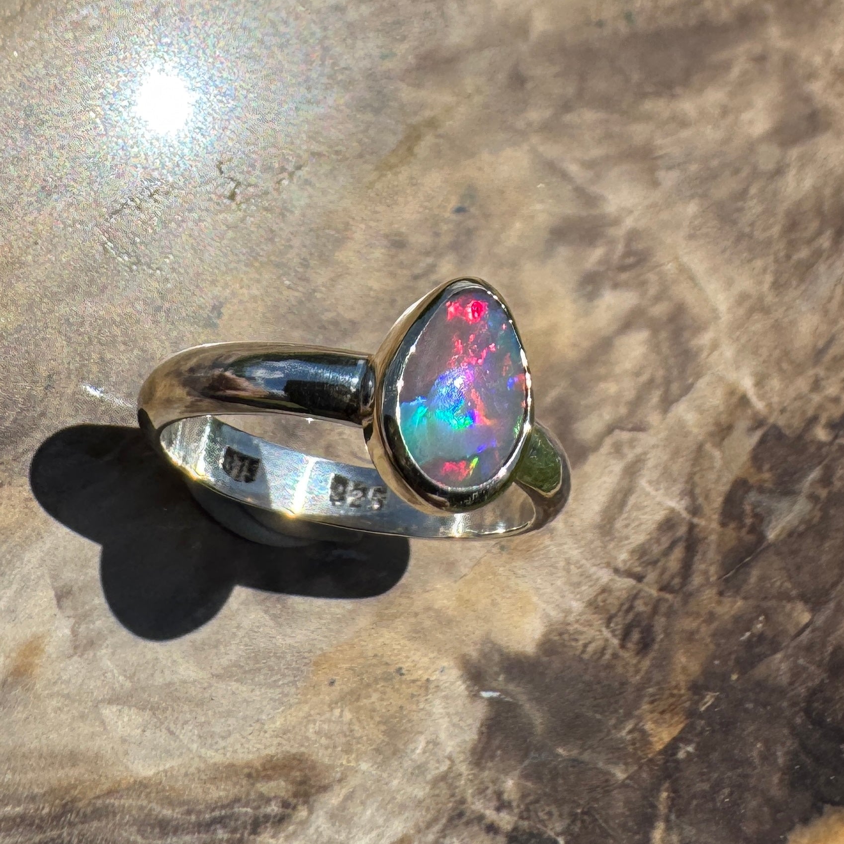 Jervis Bay Sunset - 0.6ct Solid Lightning Ridge Semi Black Opal Two - Tone 9ct Gold & 925 Sterling Silver Ring