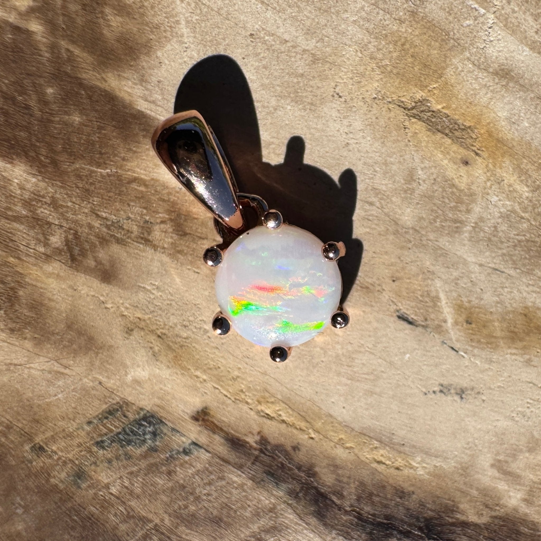 Jewel of the Outback ~ 0.7ct Solid Coober Pedy Opal Rose Gold Coated 925 Sterling Silver Necklace