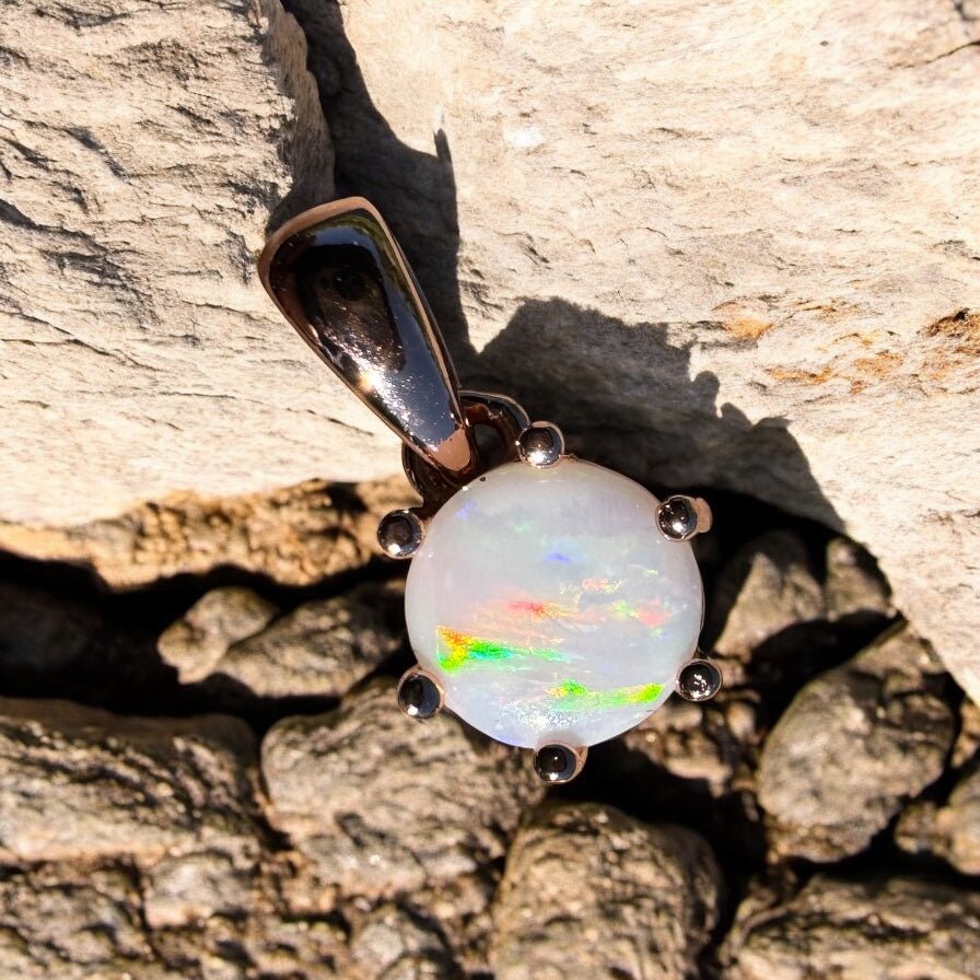 Jewel of the Outback ~ 0.7ct Solid Coober Pedy Opal Rose Gold Coated 925 Sterling Silver Necklace