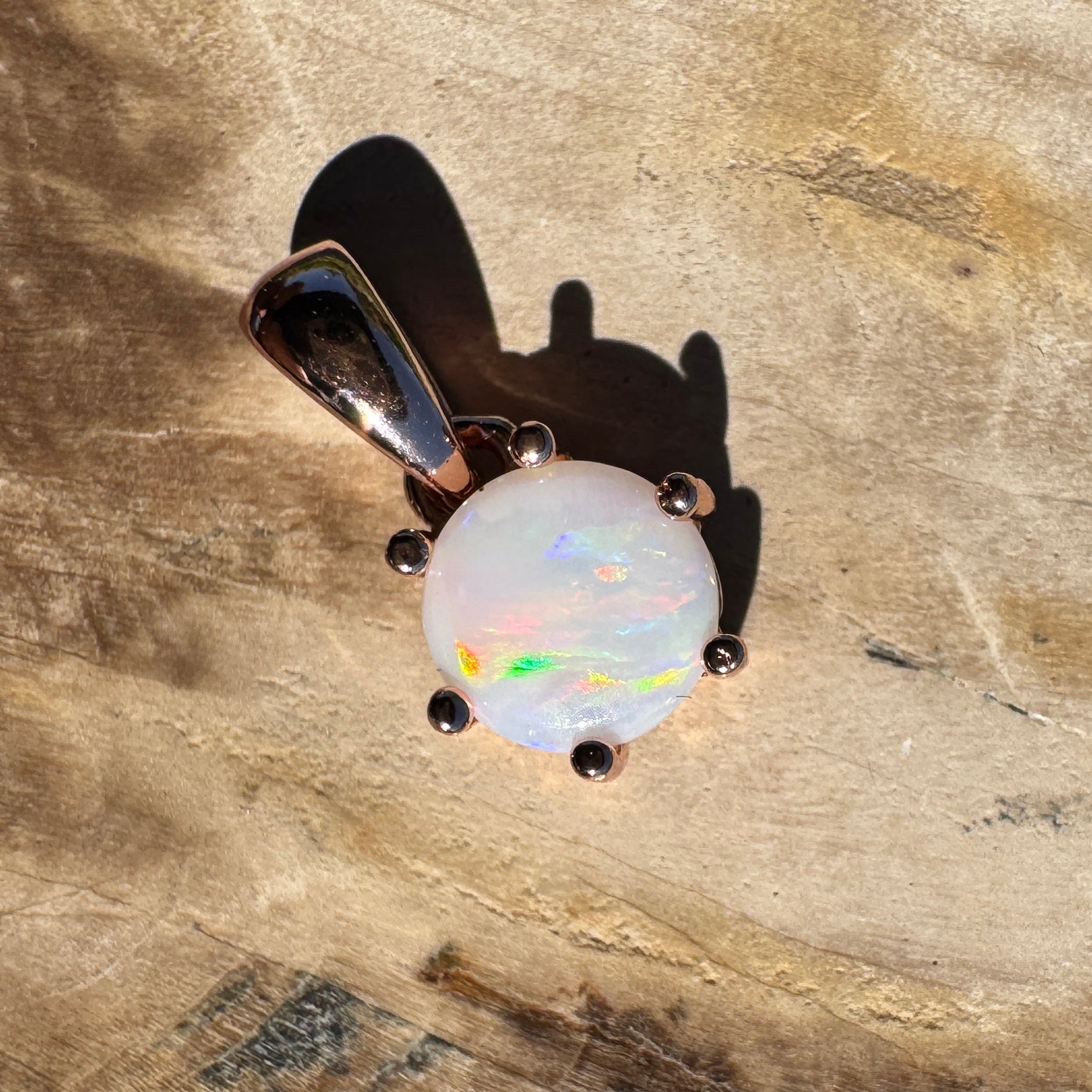 Jewel of the Outback ~ 0.7ct Solid Coober Pedy Opal Rose Gold Coated 925 Sterling Silver Necklace