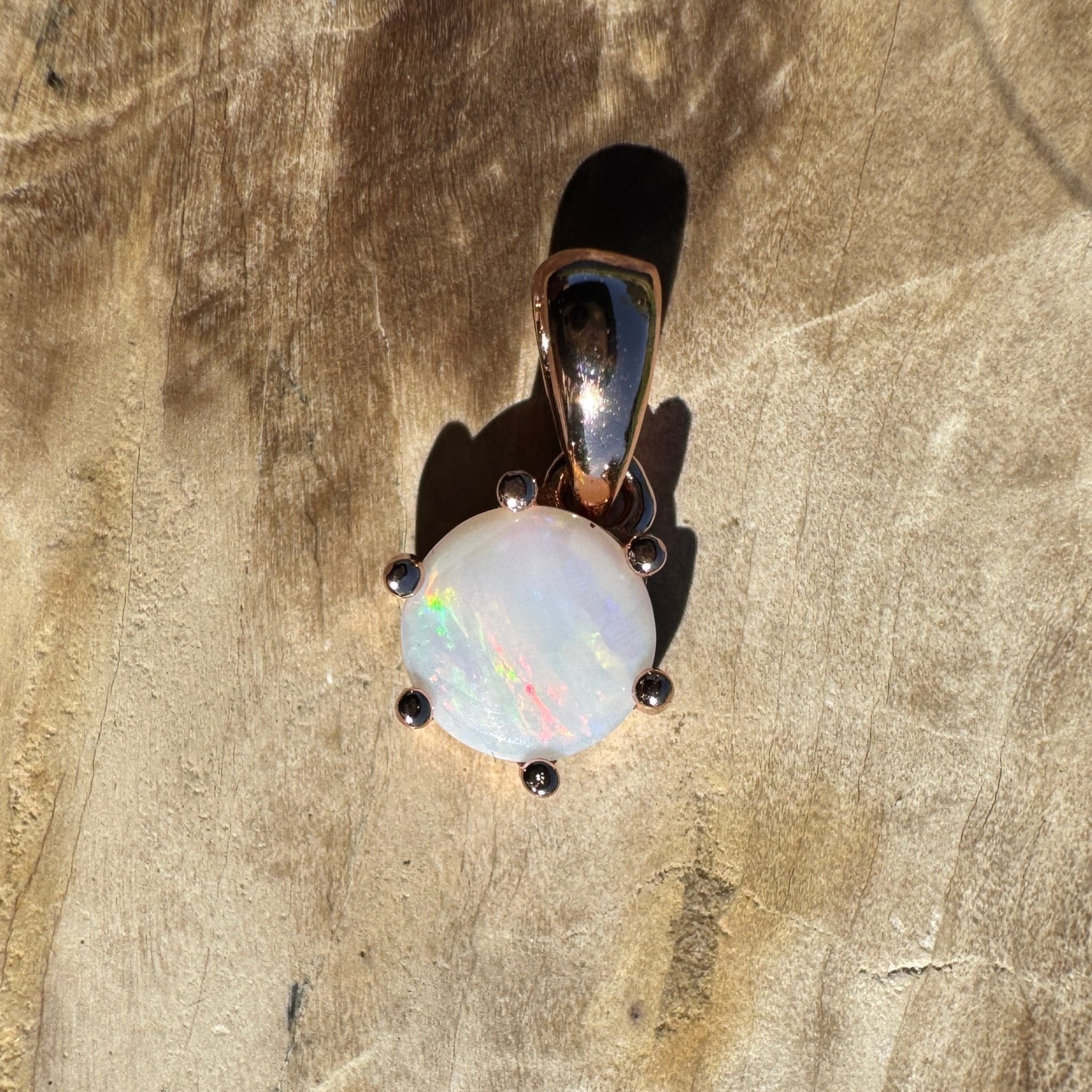 Jewel of the Outback ~ 0.7ct Solid Coober Pedy Opal Rose Gold Coated 925 Sterling Silver Necklace