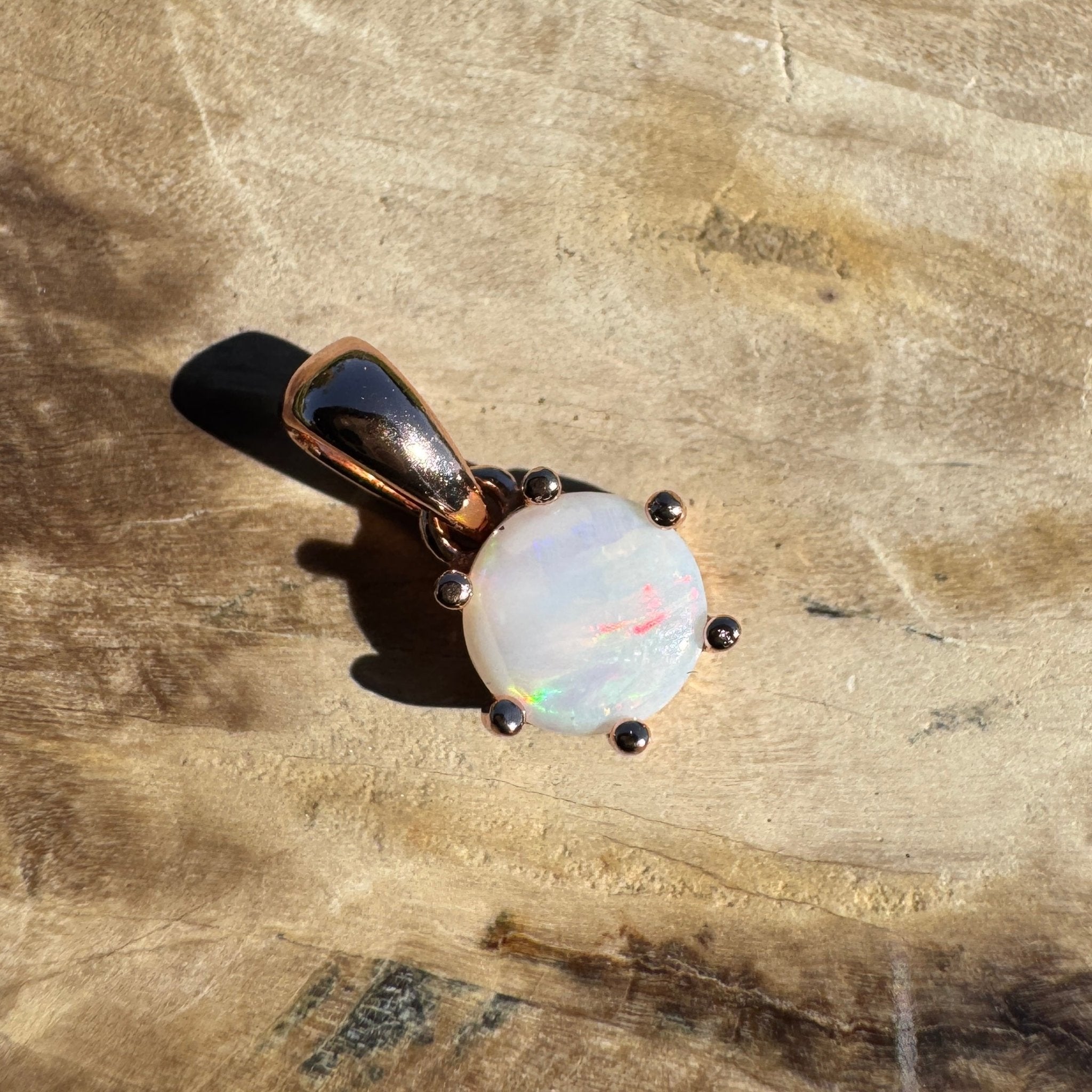 Jewel of the Outback ~ 0.7ct Solid Coober Pedy Opal Rose Gold Coated 925 Sterling Silver Necklace