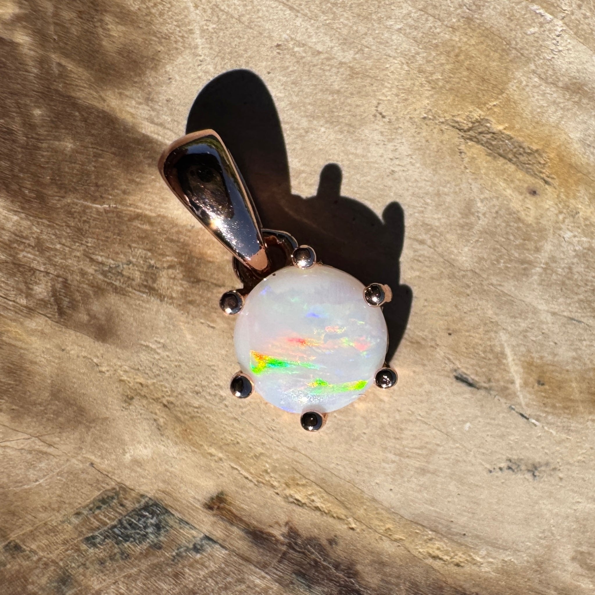 Jewel of the Outback ~ 0.7ct Solid Coober Pedy Opal Rose Gold Coated 925 Sterling Silver Necklace