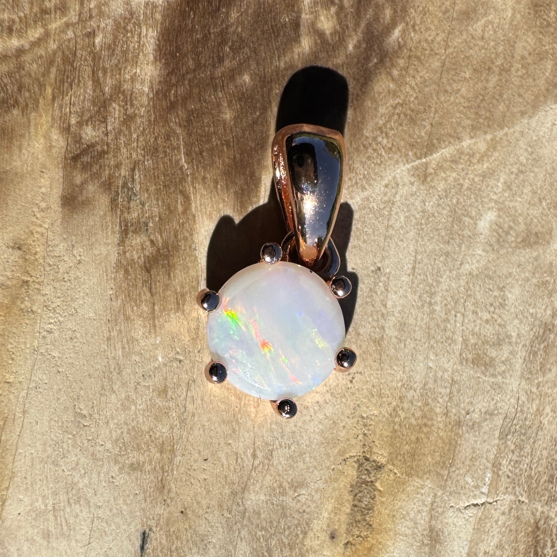 Jewel of the Outback ~ 0.7ct Solid Coober Pedy Opal Rose Gold Coated 925 Sterling Silver Necklace