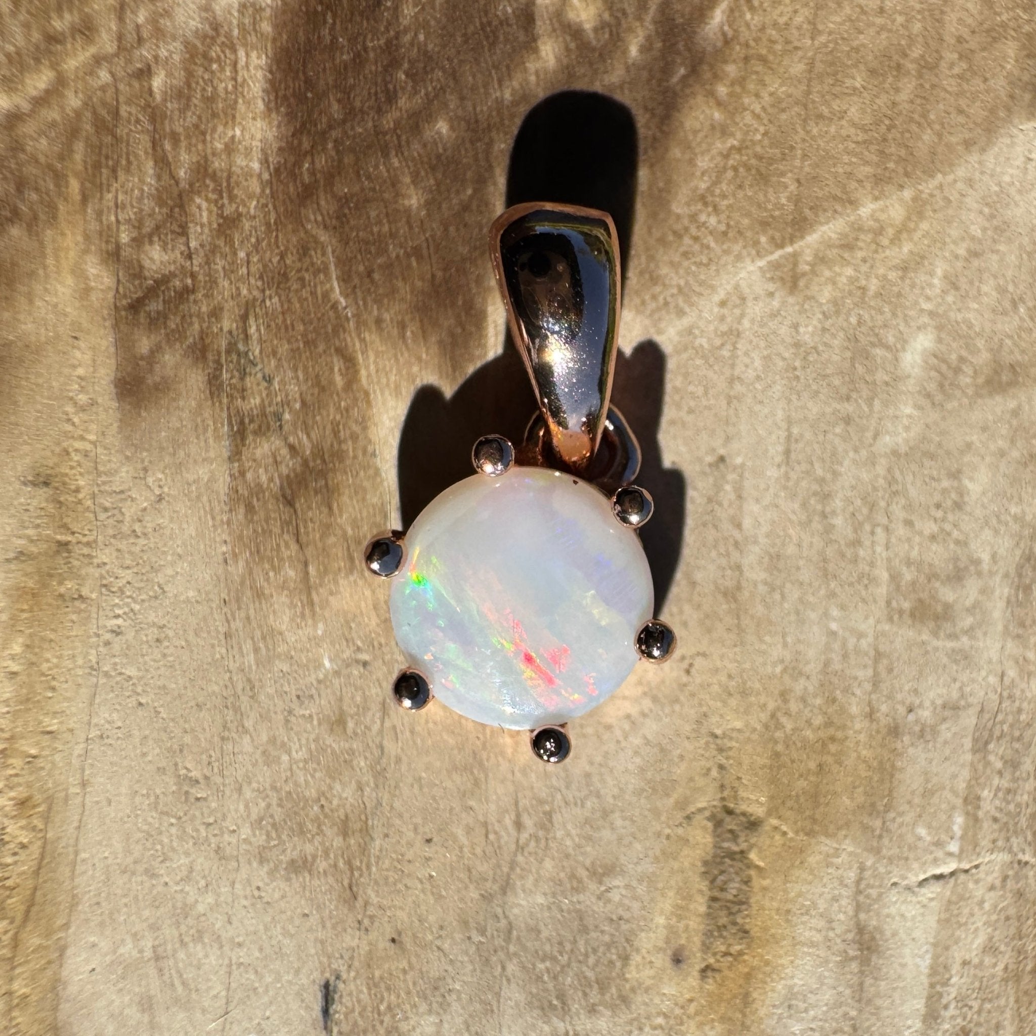 Jewel of the Outback ~ 0.7ct Solid Coober Pedy Opal Rose Gold Coated 925 Sterling Silver Necklace