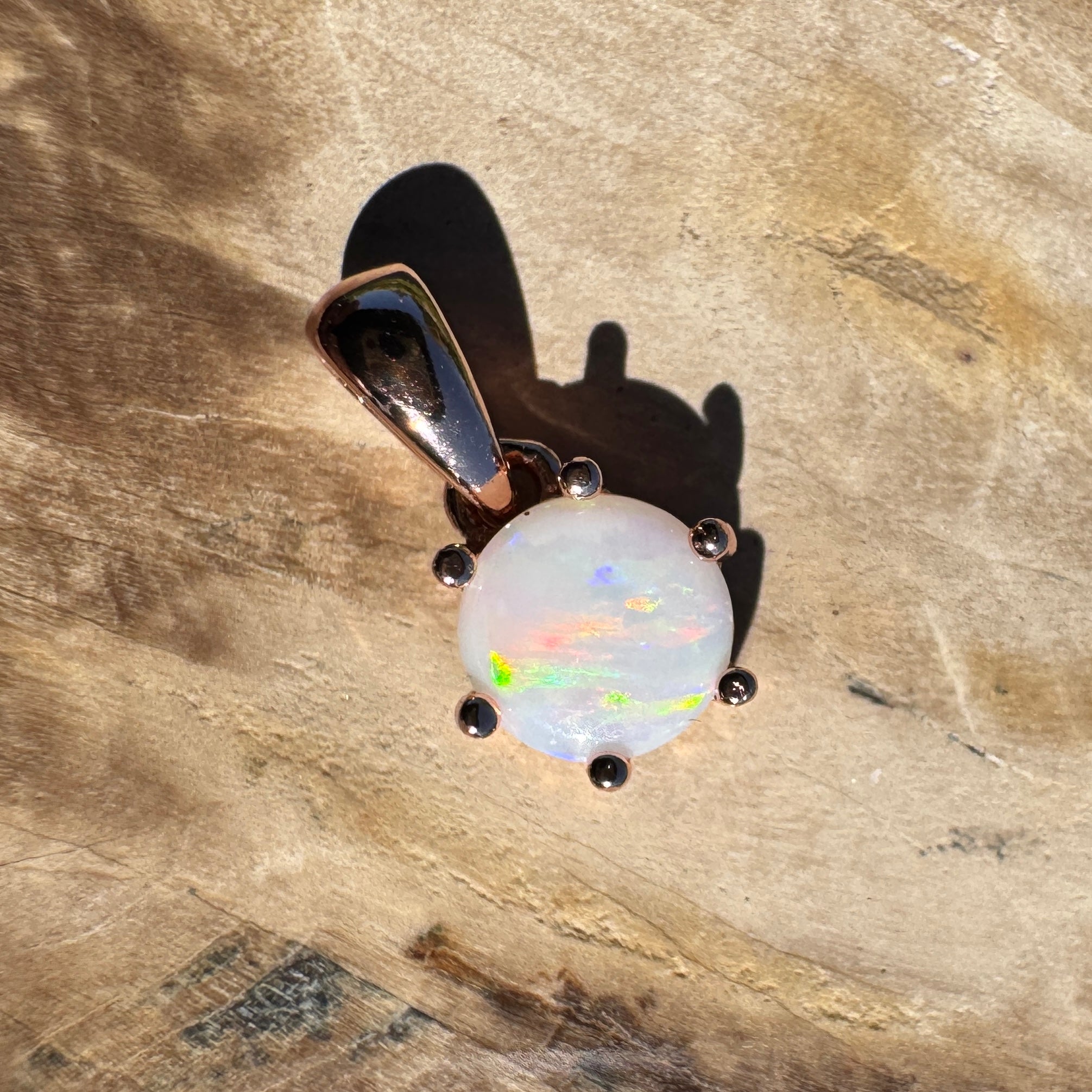 Jewel of the Outback ~ 0.7ct Solid Coober Pedy Opal Rose Gold Coated 925 Sterling Silver Necklace