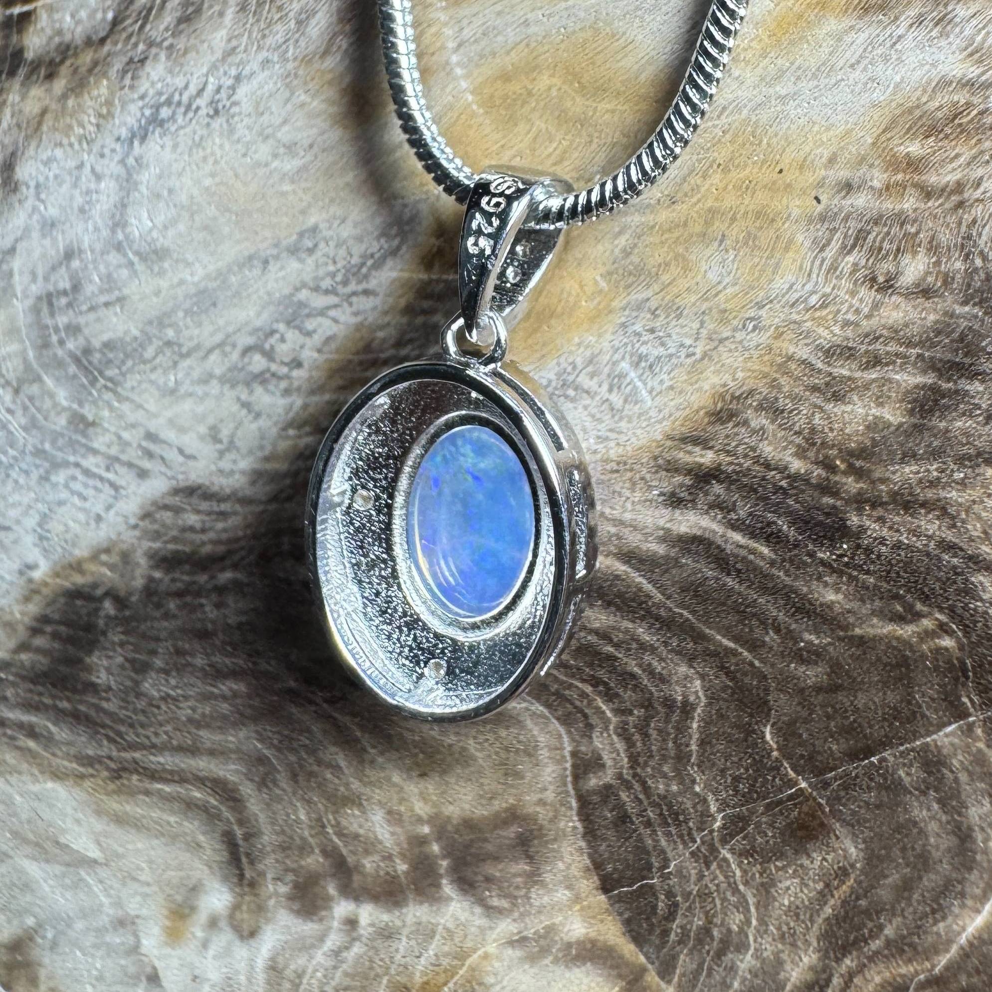 Kakadu Twilight ~ 0.8ct Solid Lightning Ridge Opal 925 Silver Pendant Necklace