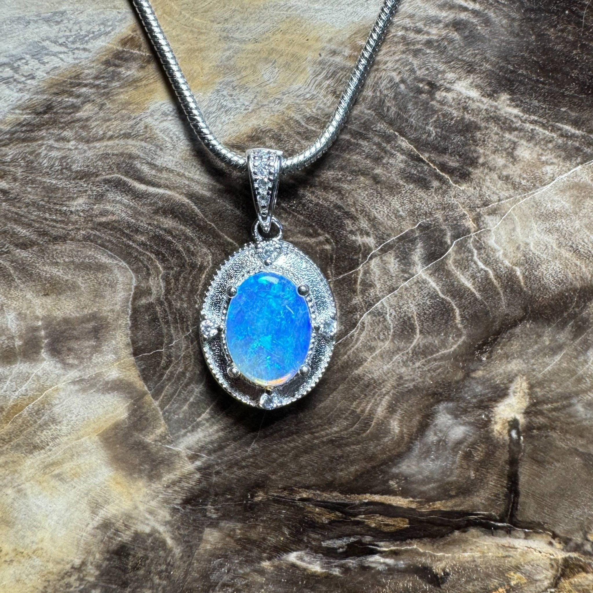 Kakadu Twilight ~ 0.8ct Solid Lightning Ridge Opal 925 Silver Pendant Necklace
