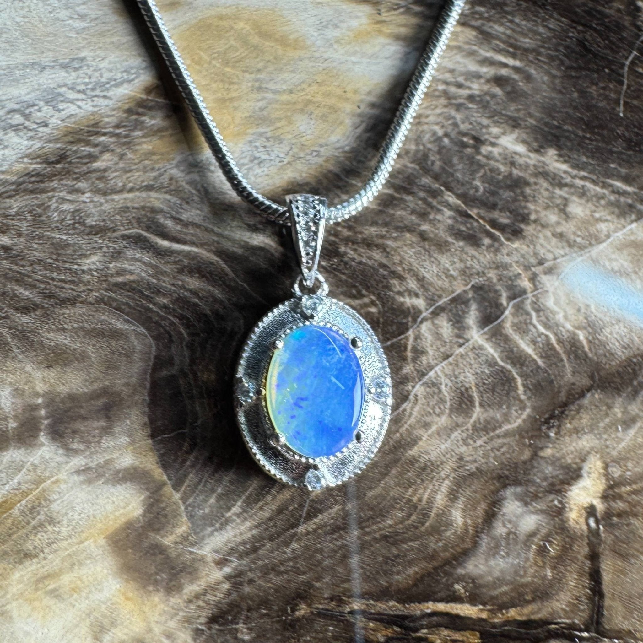 Kakadu Twilight ~ 0.8ct Solid Lightning Ridge Opal 925 Silver Pendant Necklace