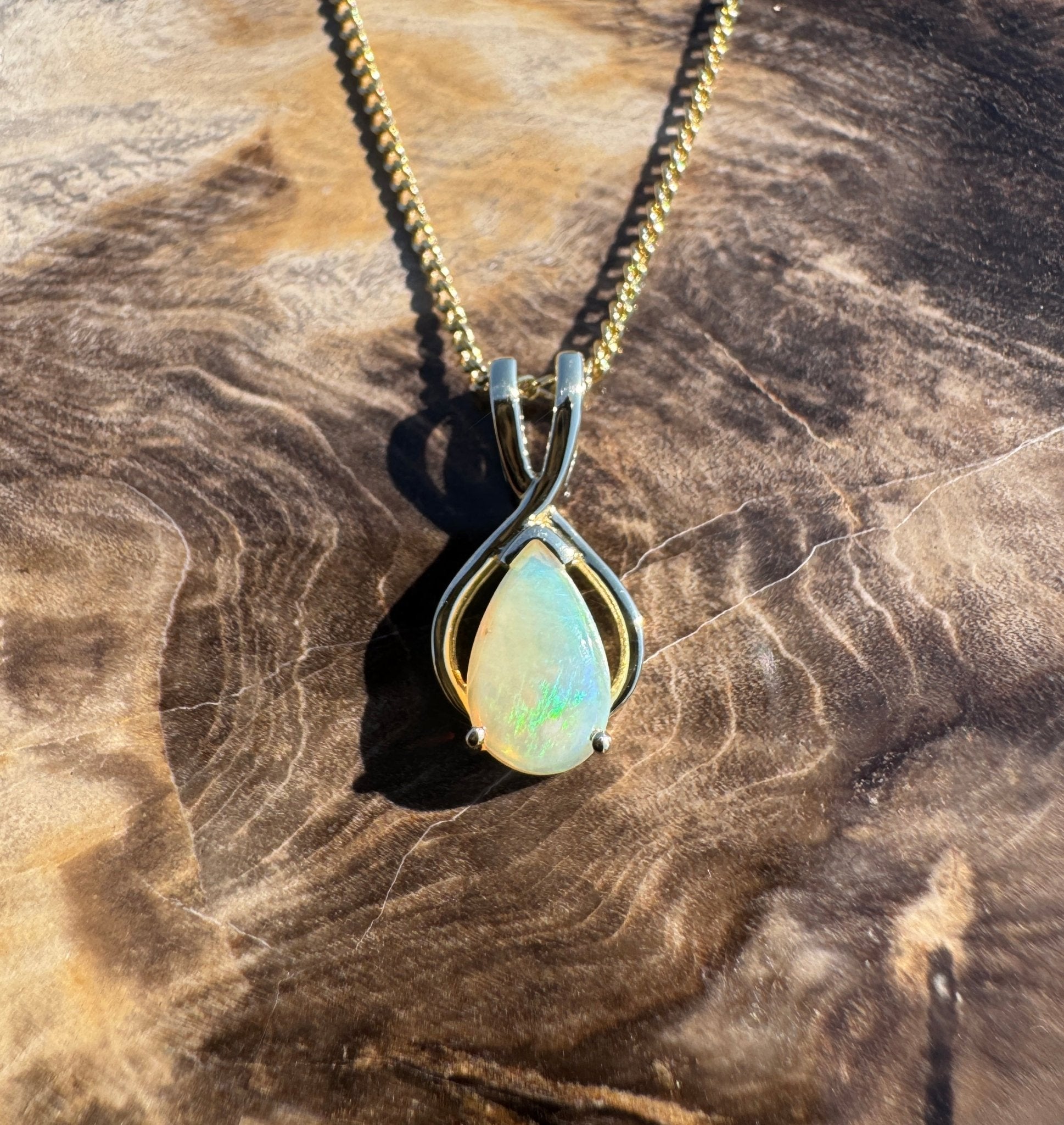 Kangaroo Island Break ~ 9ct Solid Gold 0.4ct Coober Pedy Crystal Opal Pendant