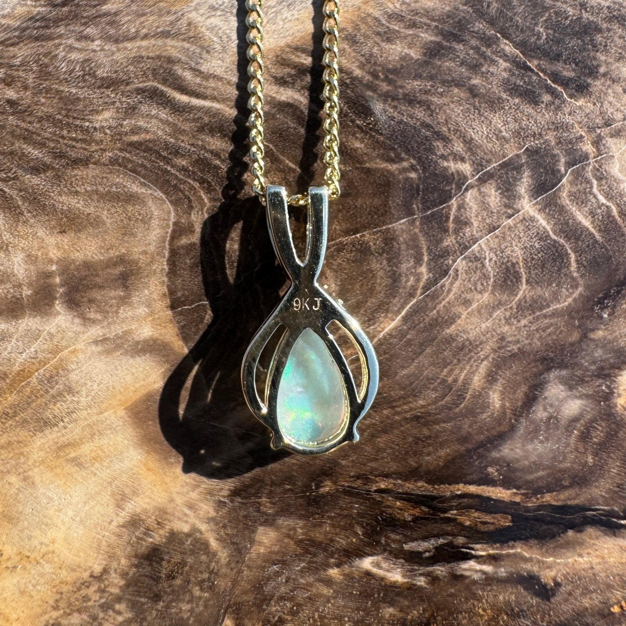 Kangaroo Island Break ~ 9ct Solid Gold 0.4ct Coober Pedy Crystal Opal Pendant