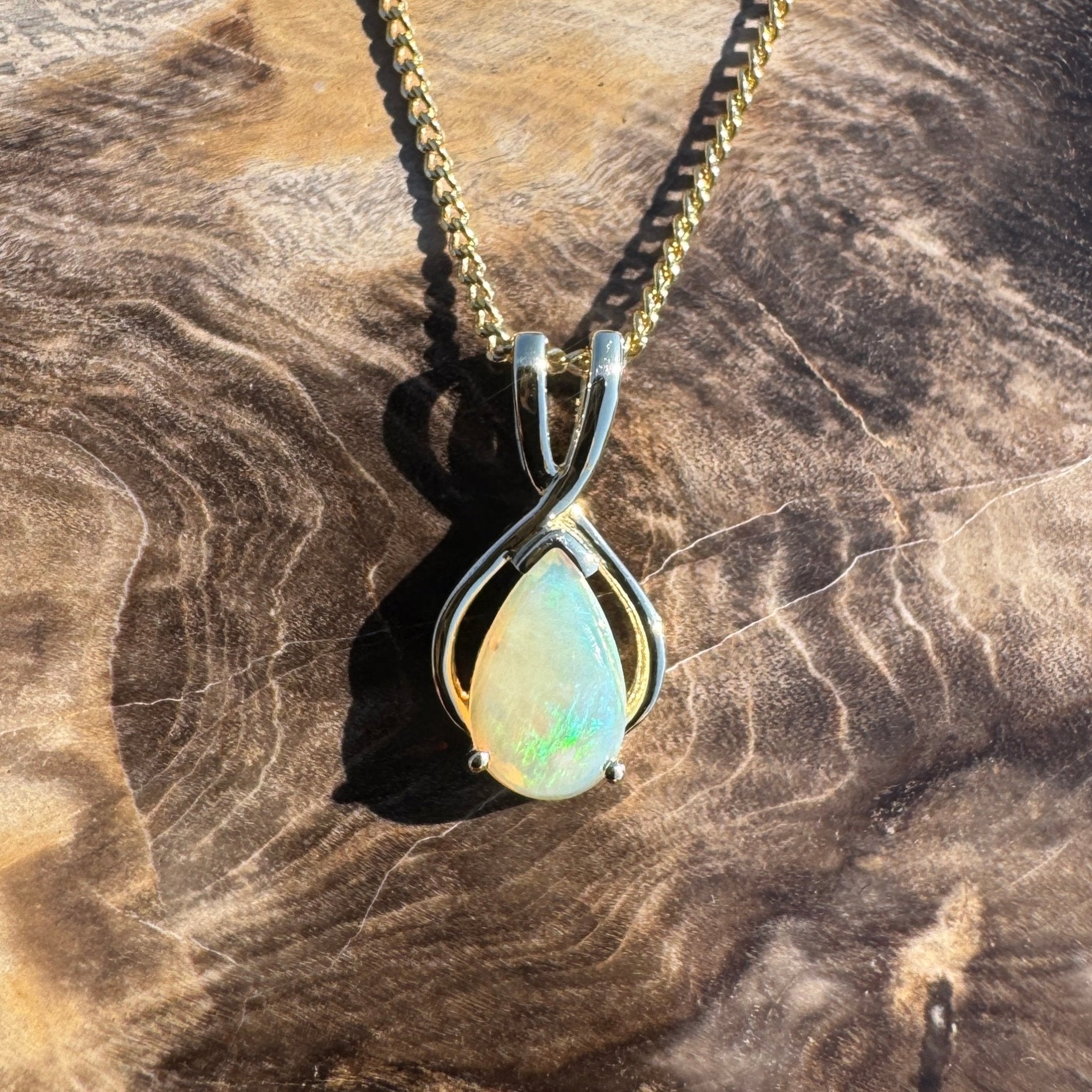 Kangaroo Island Break ~ 9ct Solid Gold 0.4ct Coober Pedy Crystal Opal Pendant