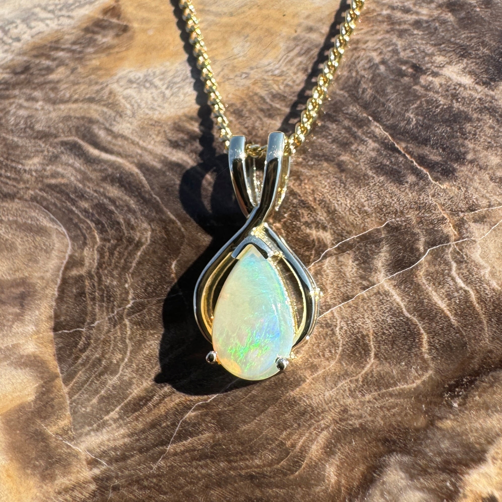 Kangaroo Island Break ~ 9ct Solid Gold 0.4ct Coober Pedy Crystal Opal Pendant