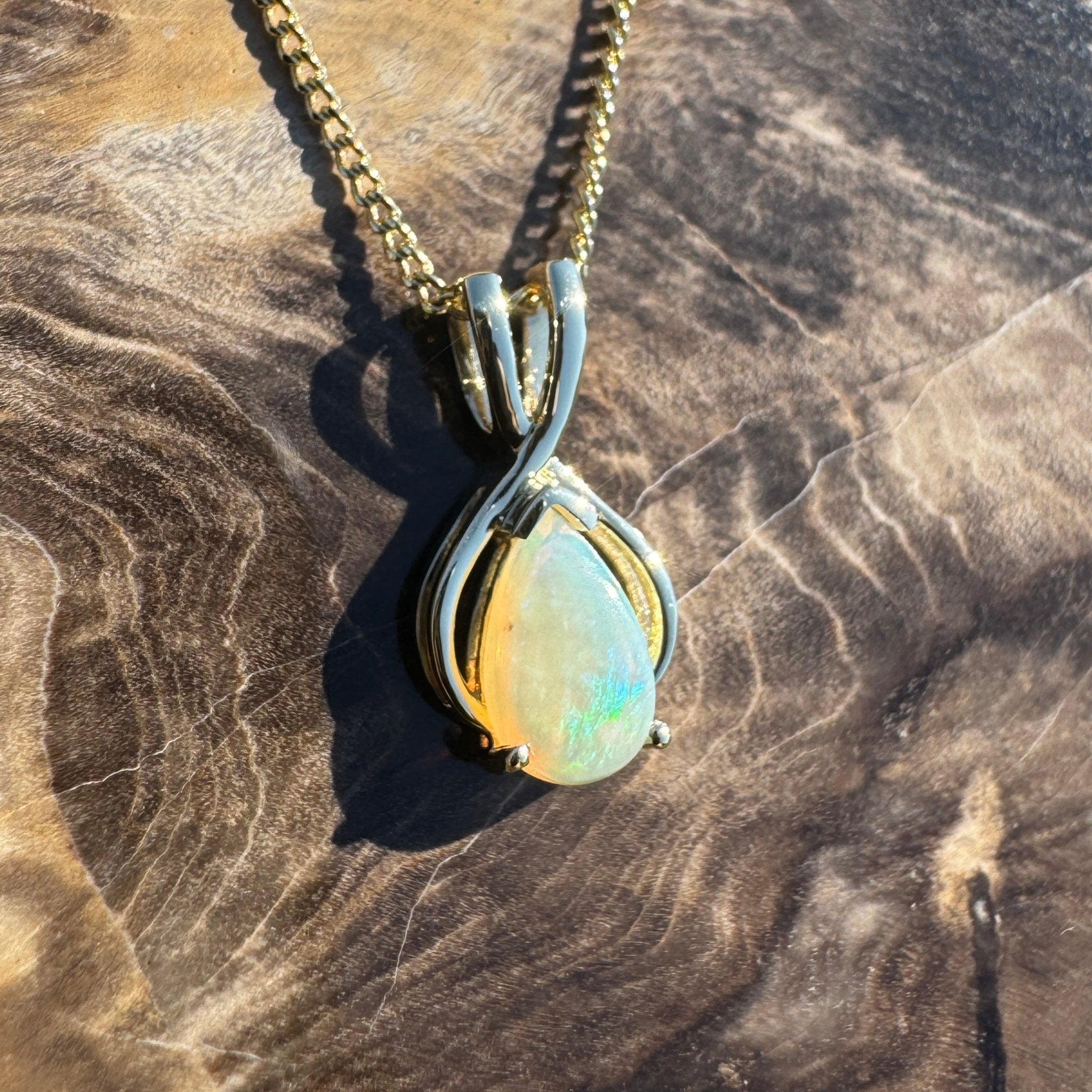 Kangaroo Island Break ~ 9ct Solid Gold 0.4ct Coober Pedy Crystal Opal Pendant