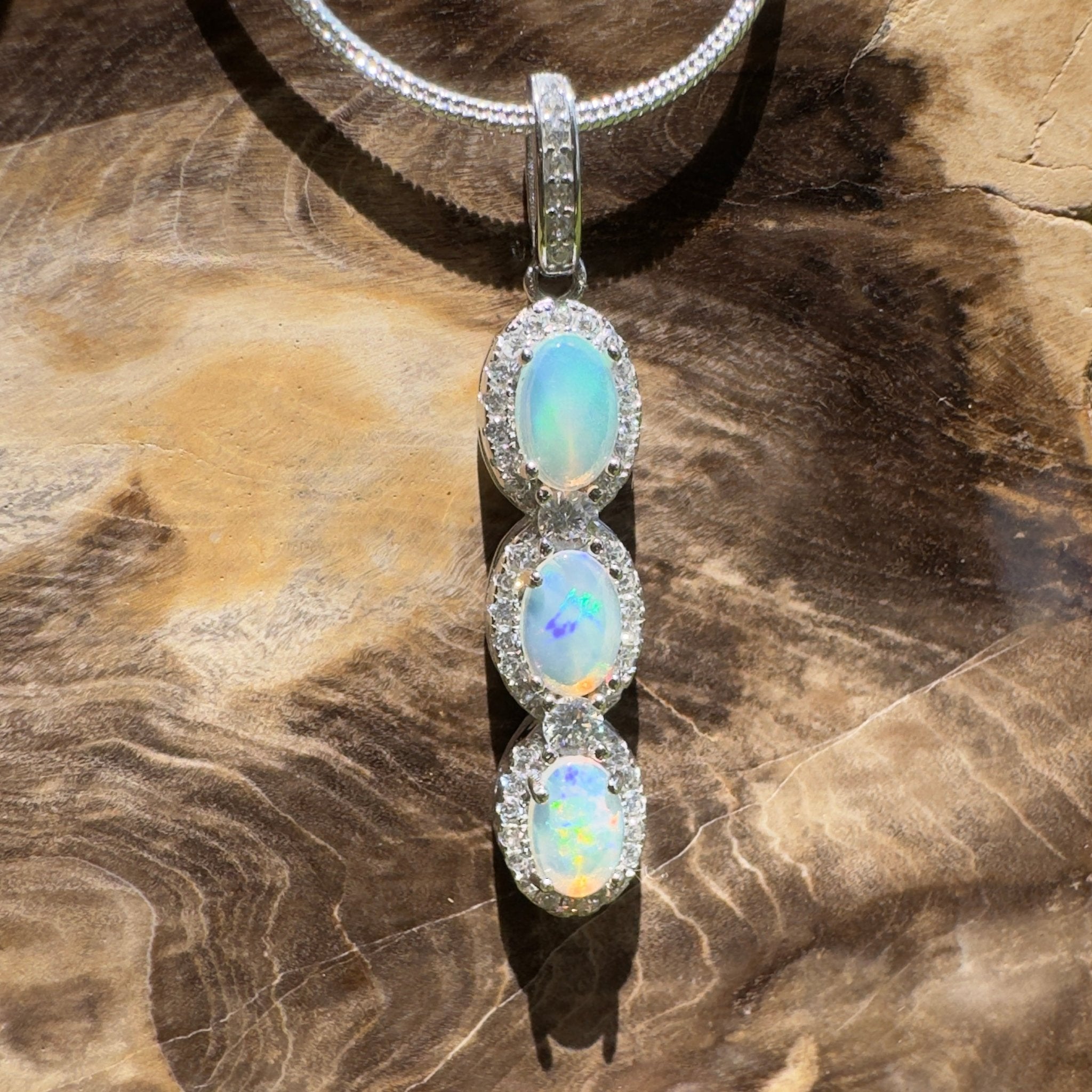 Kangaroo Point Colourflow ~ 1.2ct Coober Pedy Opal 925 Silver Pendant