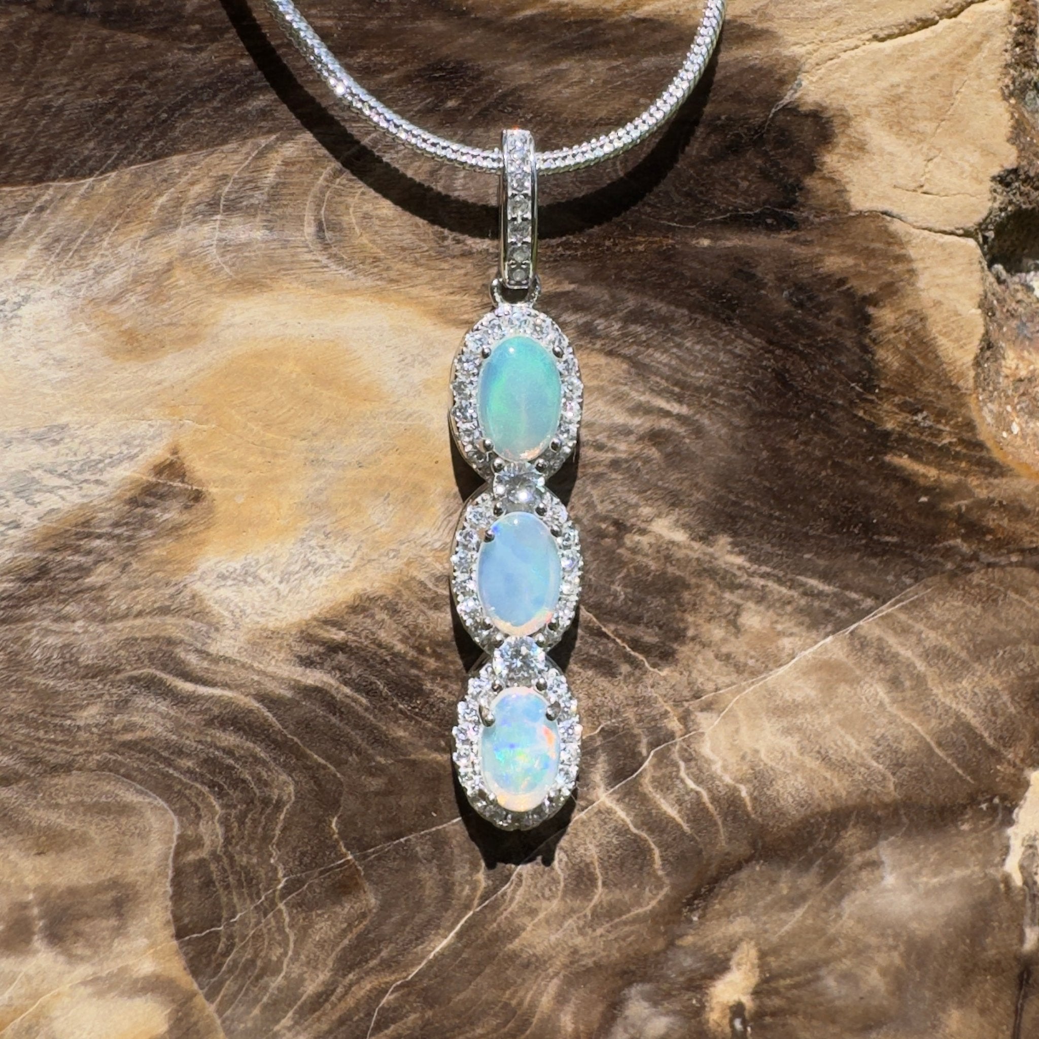 Kangaroo Point Colourflow ~ 1.2ct Coober Pedy Opal 925 Silver Pendant