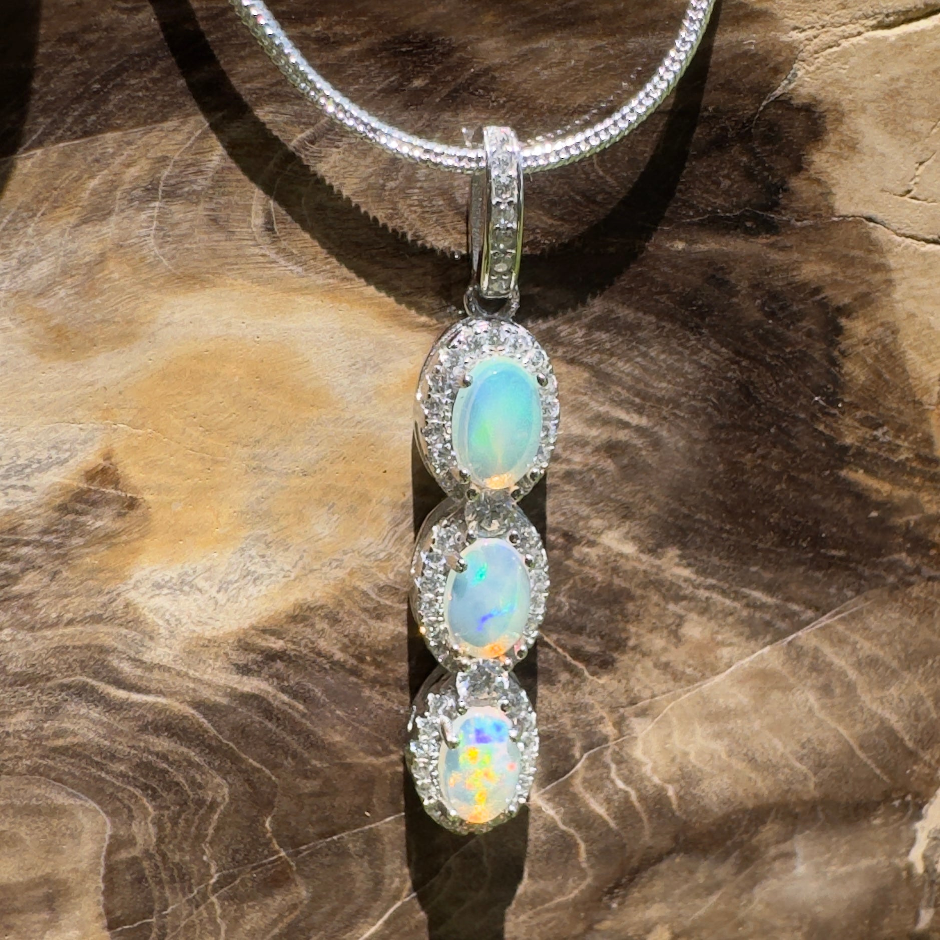 Kangaroo Point Colourflow ~ 1.2ct Coober Pedy Opal 925 Silver Pendant