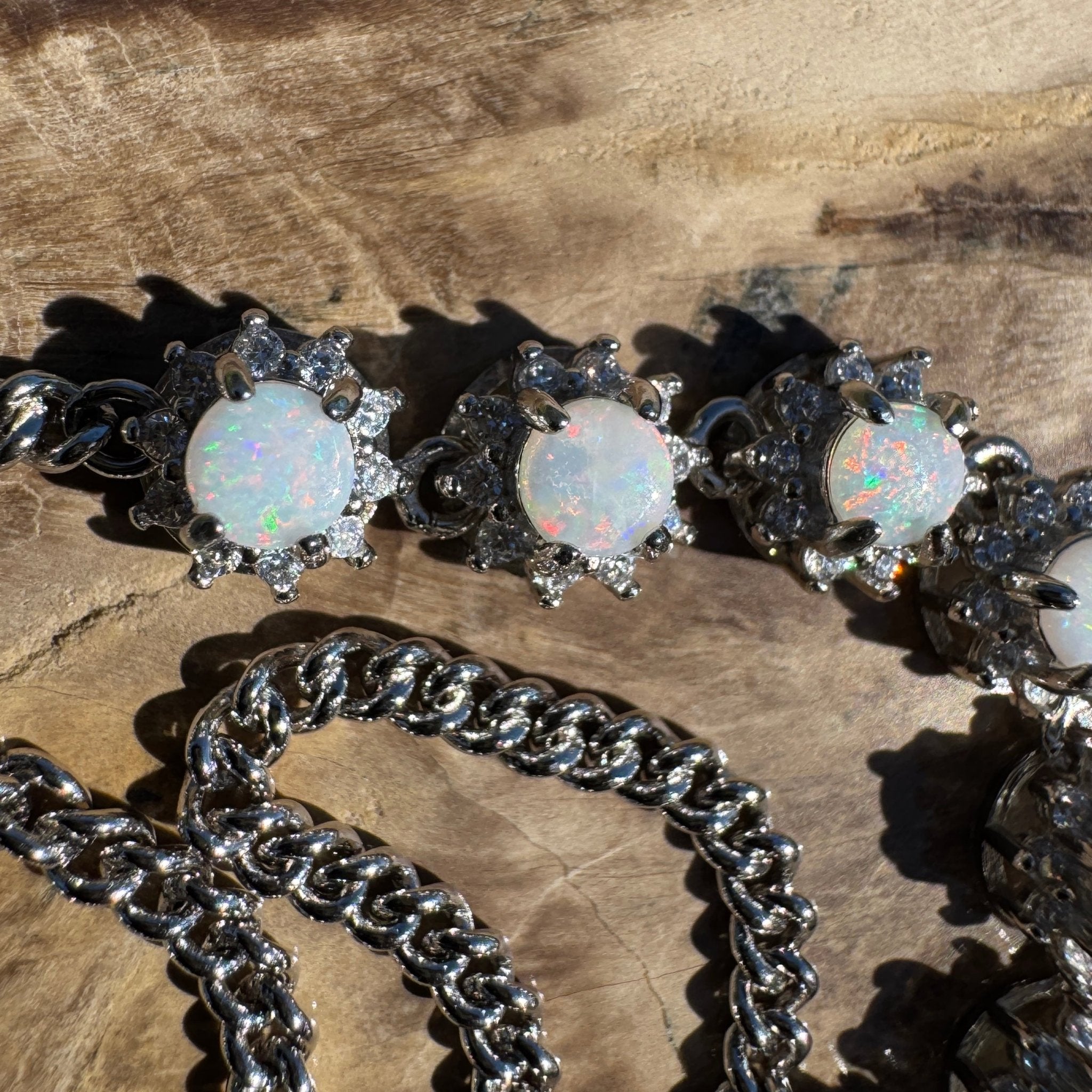 Kanku Dream ~ 1ct Coober Pedy Opal and Cubic Zirconia 925 Sterling Silver Bracelet