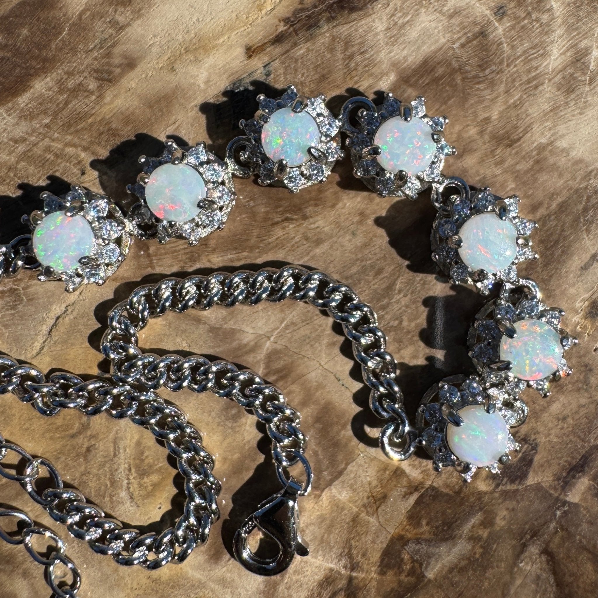 Kanku Dream ~ 1ct Coober Pedy Opal and Cubic Zirconia 925 Sterling Silver Bracelet