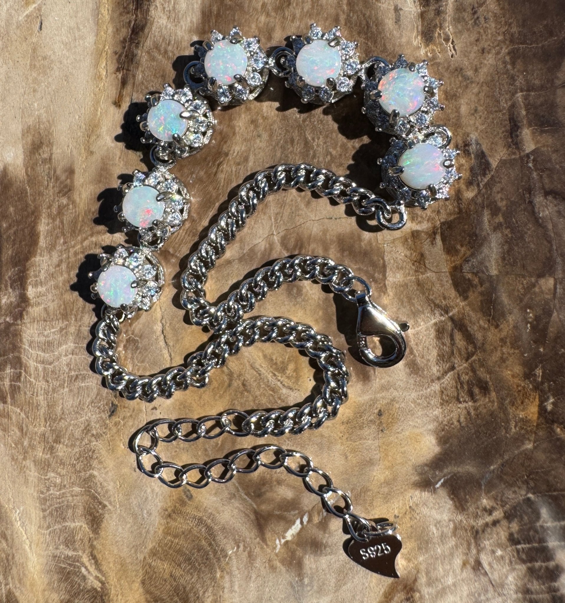 Kanku Dream ~ 1ct Coober Pedy Opal and Cubic Zirconia 925 Sterling Silver Bracelet