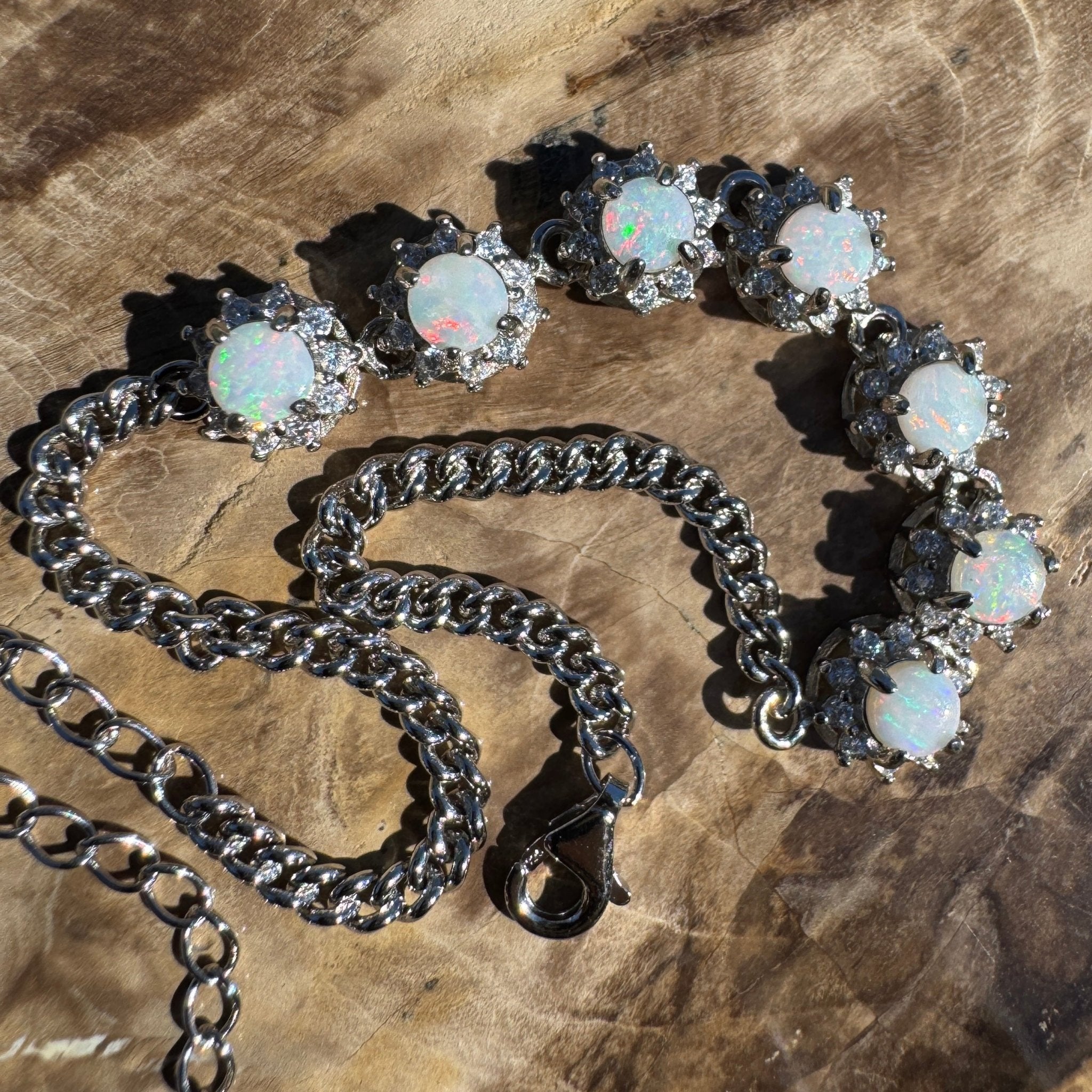 Kanku Dream ~ 1ct Coober Pedy Opal and Cubic Zirconia 925 Sterling Silver Bracelet