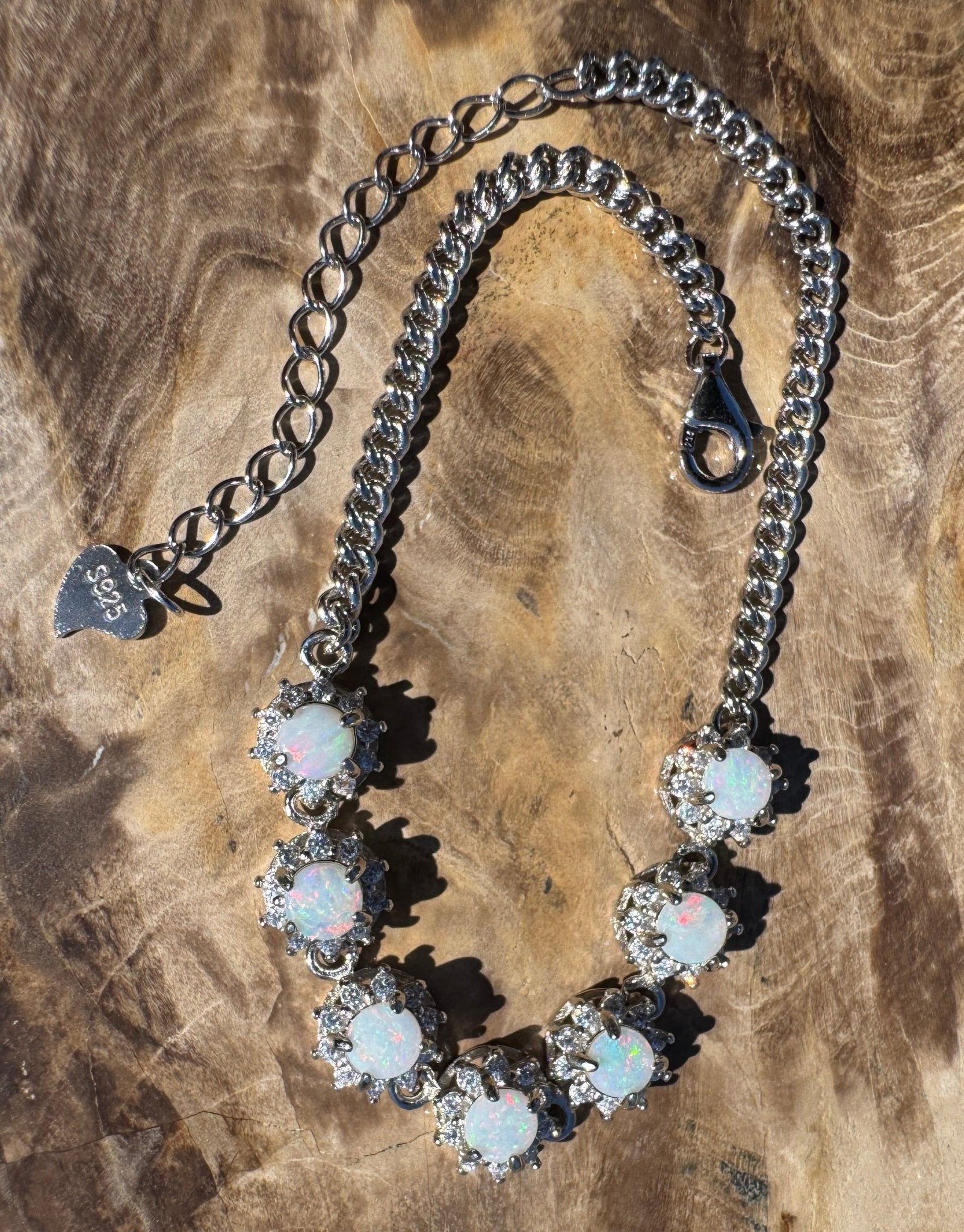 Kanku Dream ~ 1ct Coober Pedy Opal and Cubic Zirconia 925 Sterling Silver Bracelet