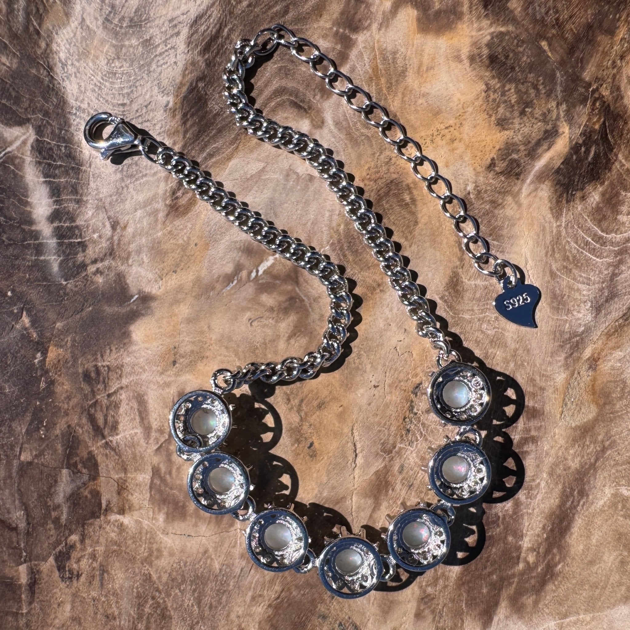 Kanku Dream ~ 1ct Coober Pedy Opal and Cubic Zirconia 925 Sterling Silver Bracelet