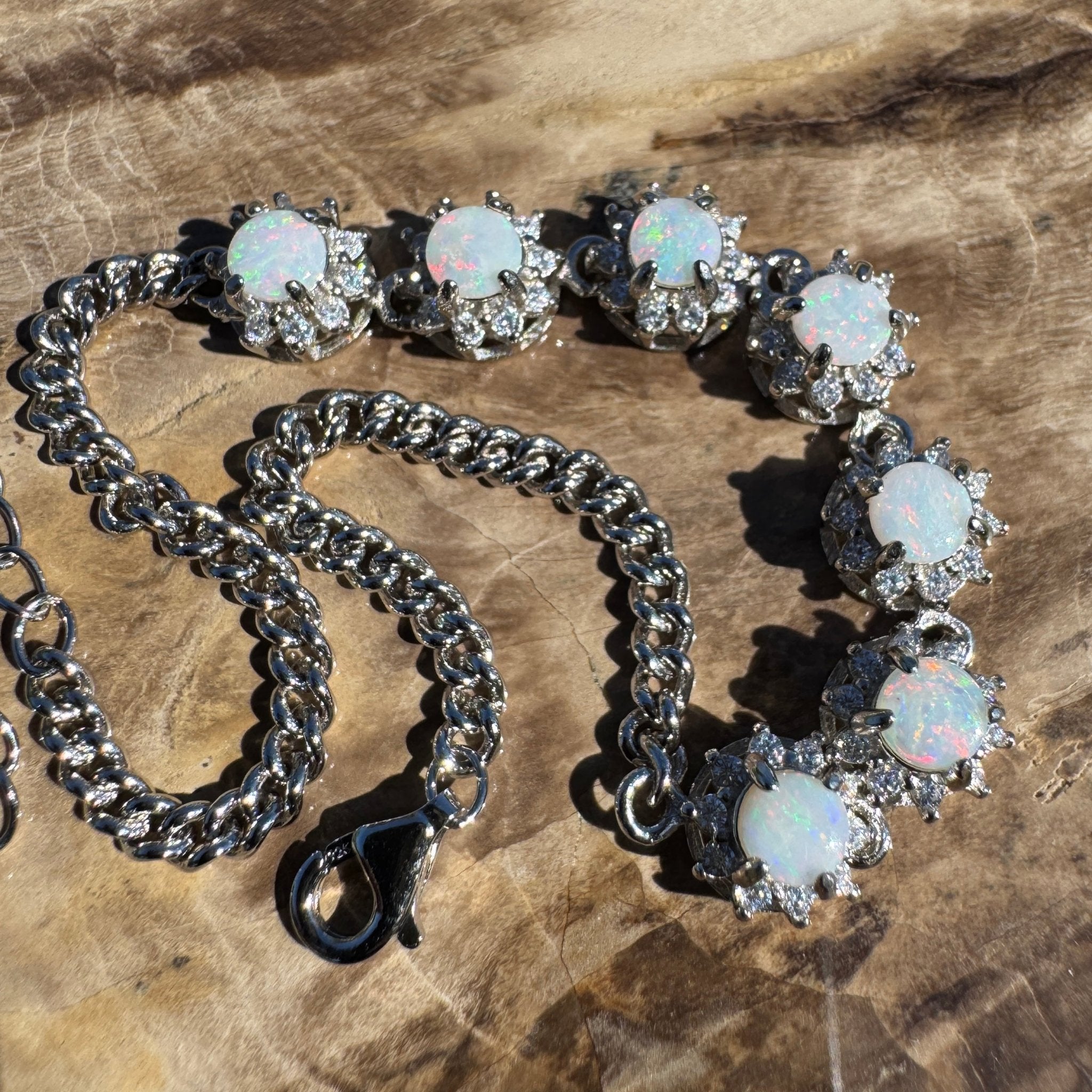 Kanku Dream ~ 1ct Coober Pedy Opal and Cubic Zirconia 925 Sterling Silver Bracelet